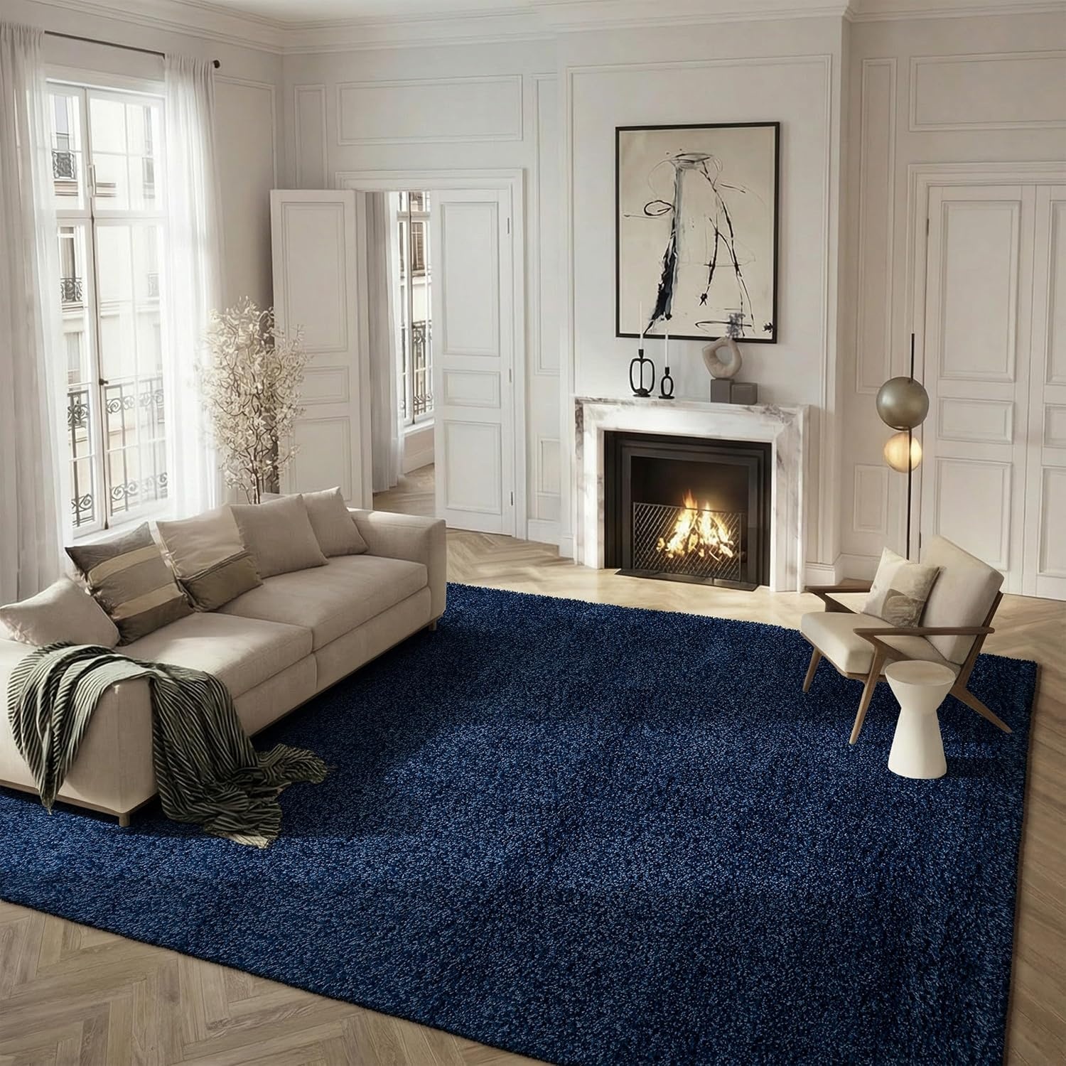 image:imageSAFAVIEH Santa Monica Shag Collection 8 x 10 Navy SGN725 Solid NonShedding Living Room Bedroom Dining Room Entryway Plush 2inch Thick Area RugNavy