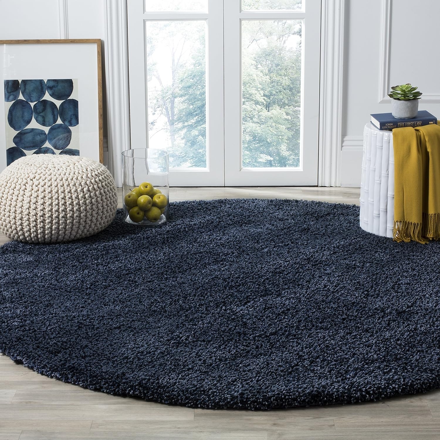 image:imageSAFAVIEH Santa Monica Shag Collection 8 x 10 Navy SGN725 Solid NonShedding Living Room Bedroom Dining Room Entryway Plush 2inch Thick Area RugNavy