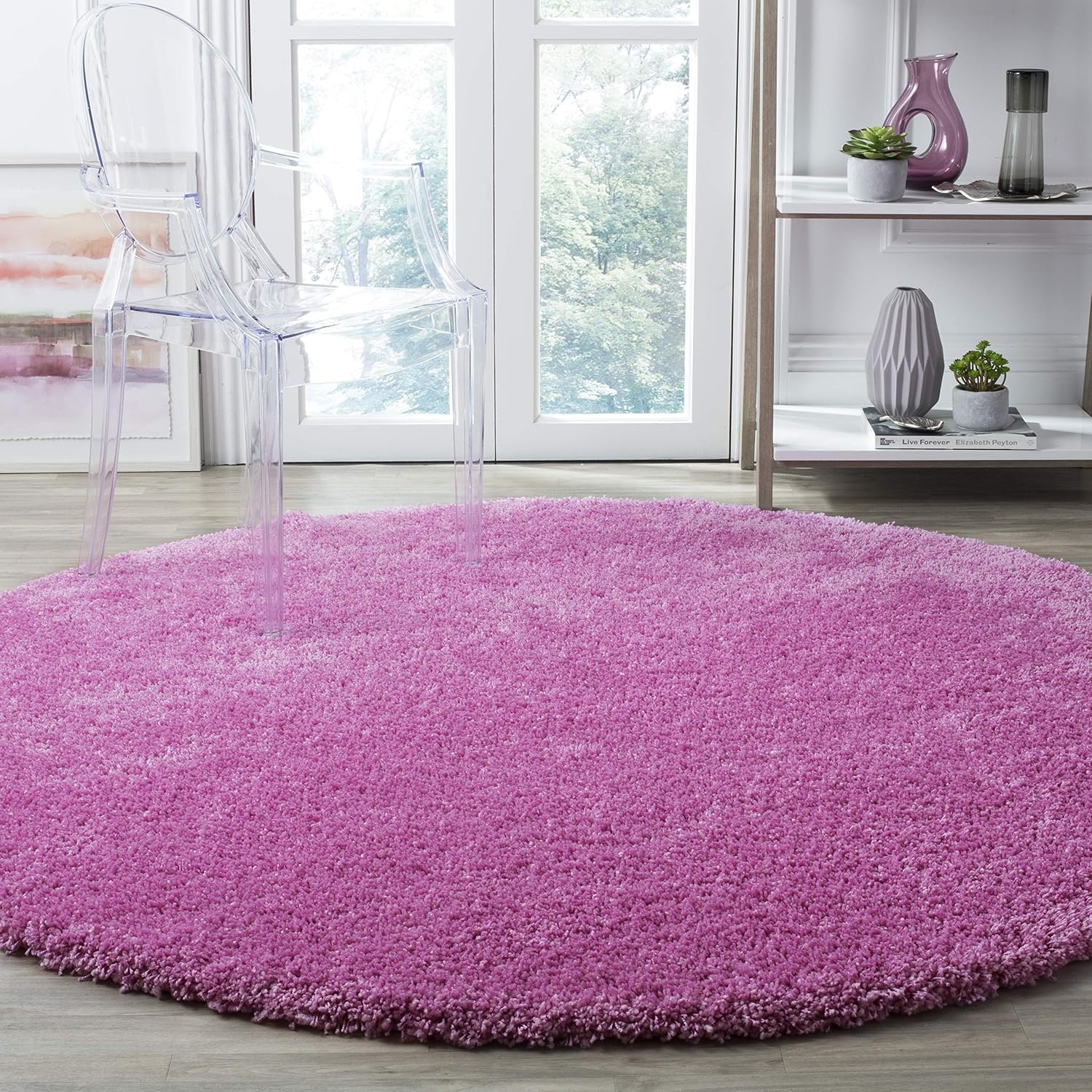 image:imageSAFAVIEH Santa Monica Shag Collection 8 x 10 Navy SGN725 Solid NonShedding Living Room Bedroom Dining Room Entryway Plush 2inch Thick Area RugPink