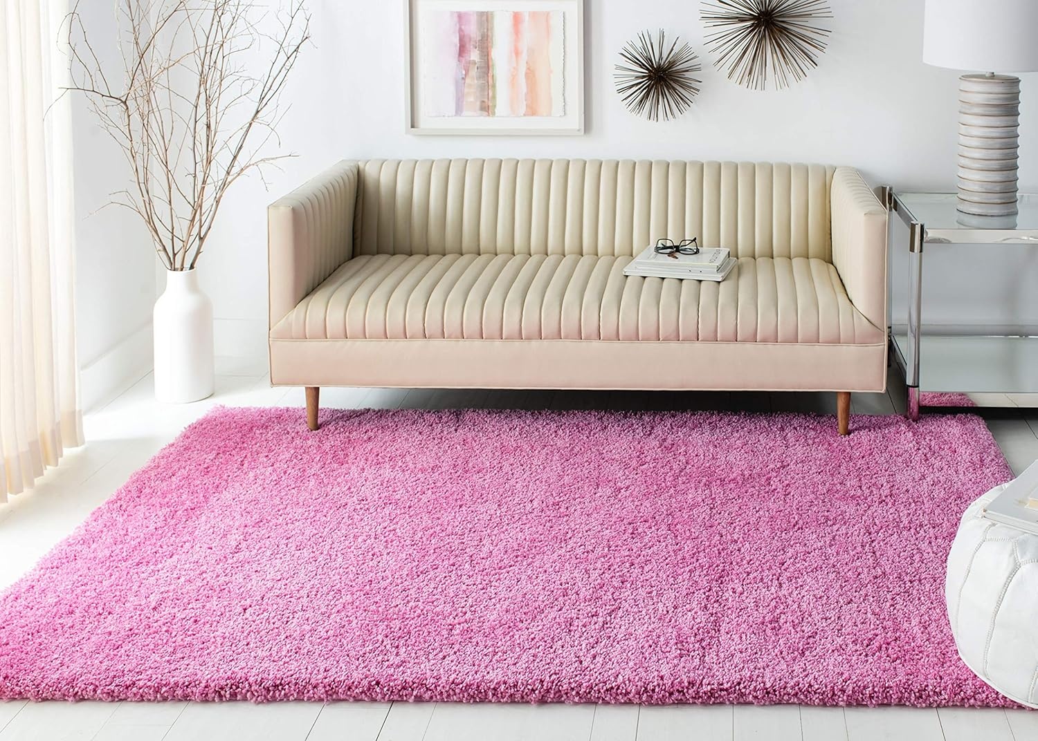 image:imageSAFAVIEH Santa Monica Shag Collection 8 x 10 Navy SGN725 Solid NonShedding Living Room Bedroom Dining Room Entryway Plush 2inch Thick Area RugPink