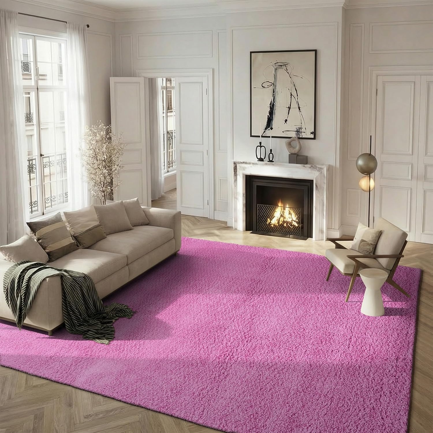 image:imageSAFAVIEH Santa Monica Shag Collection 8 x 10 Navy SGN725 Solid NonShedding Living Room Bedroom Dining Room Entryway Plush 2inch Thick Area RugPink