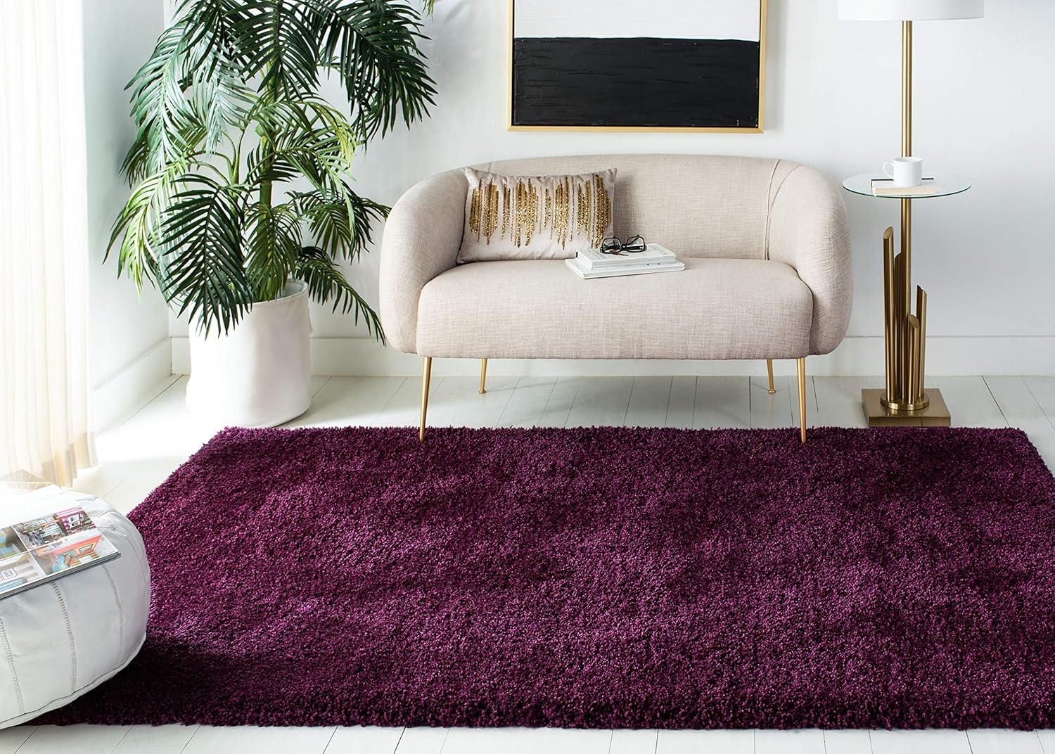 image:imageSAFAVIEH Santa Monica Shag Collection 8 x 10 Navy SGN725 Solid NonShedding Living Room Bedroom Dining Room Entryway Plush 2inch Thick Area RugPurple