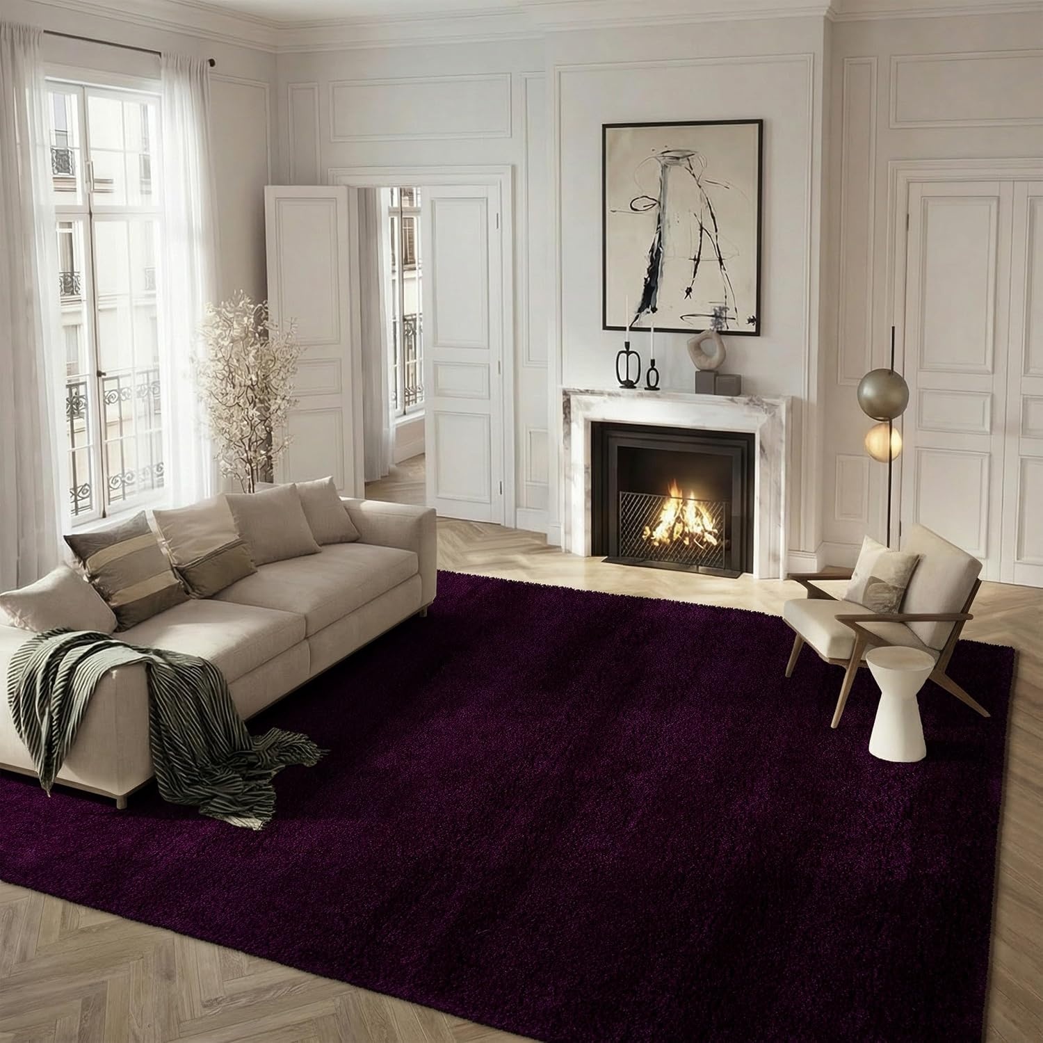 image:imageSAFAVIEH Santa Monica Shag Collection 8 x 10 Navy SGN725 Solid NonShedding Living Room Bedroom Dining Room Entryway Plush 2inch Thick Area RugPurple