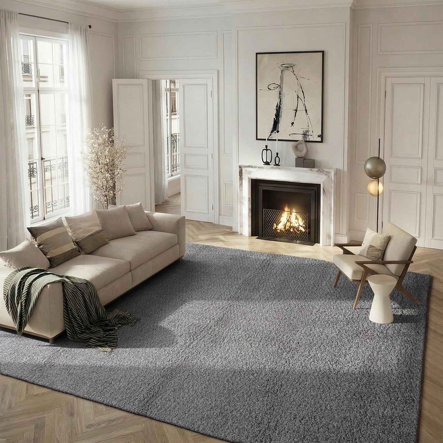 image:imageSAFAVIEH Santa Monica Shag Collection 8 x 10 Navy SGN725 Solid NonShedding Living Room Bedroom Dining Room Entryway Plush 2inch Thick Area RugSilver