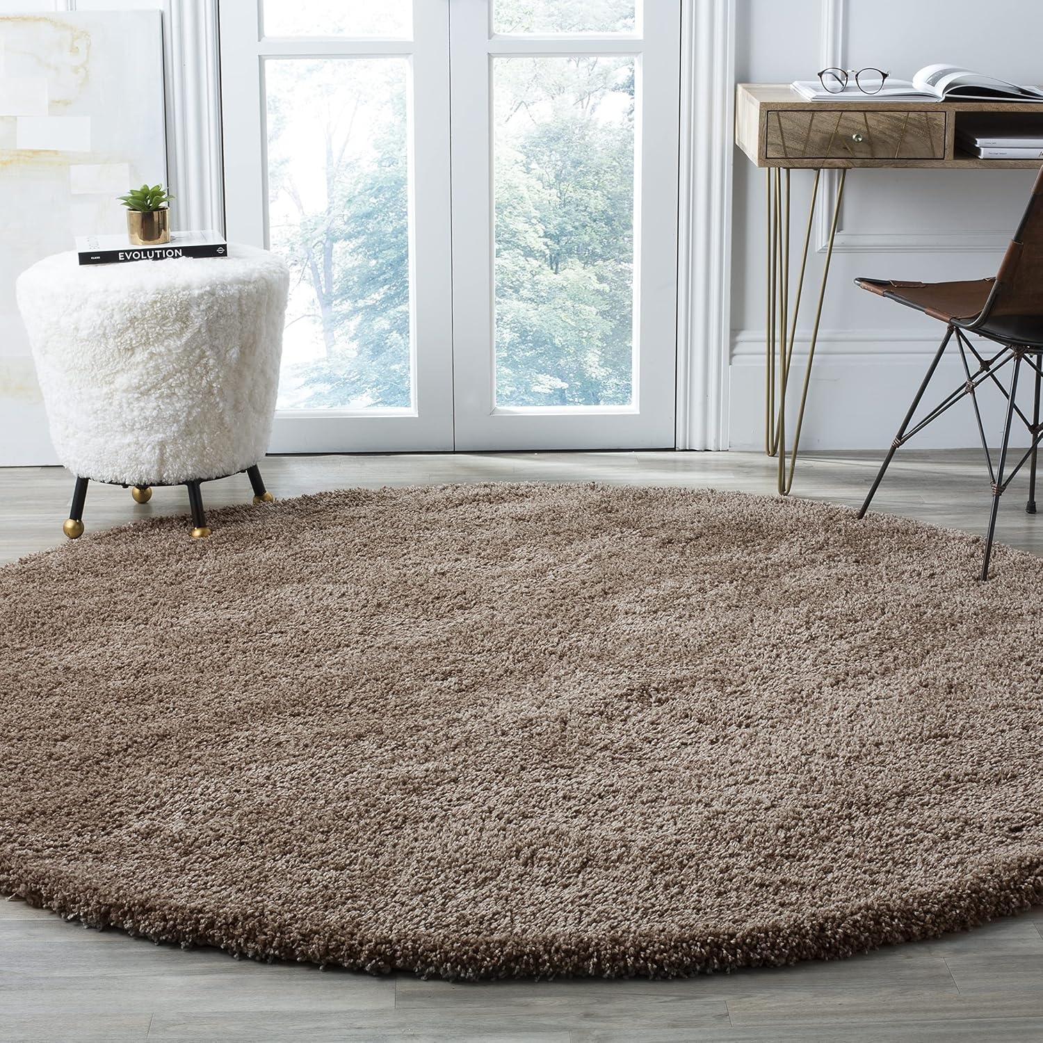 image:imageSAFAVIEH Santa Monica Shag Collection 8 x 10 Navy SGN725 Solid NonShedding Living Room Bedroom Dining Room Entryway Plush 2inch Thick Area RugTaupe