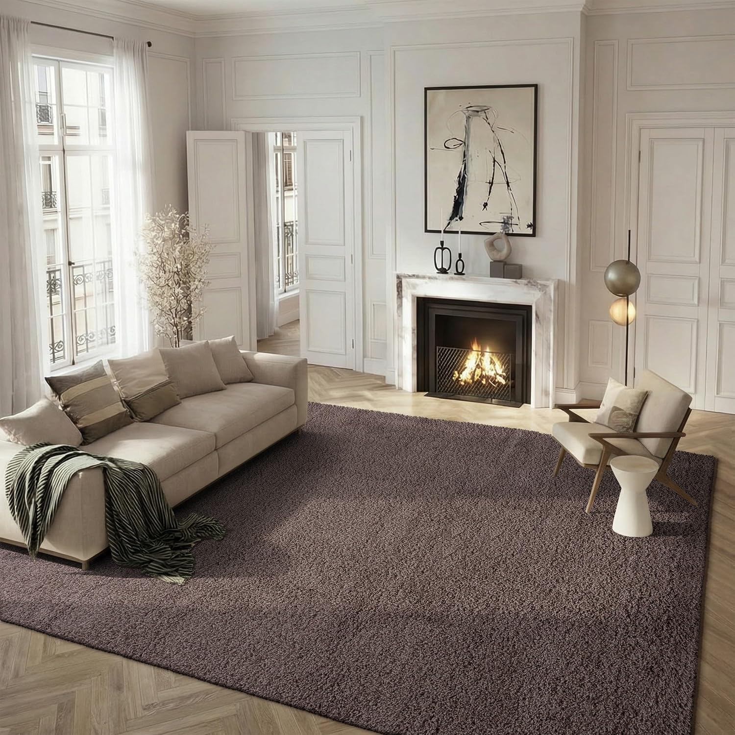 image:imageSAFAVIEH Santa Monica Shag Collection 8 x 10 Navy SGN725 Solid NonShedding Living Room Bedroom Dining Room Entryway Plush 2inch Thick Area RugTaupe
