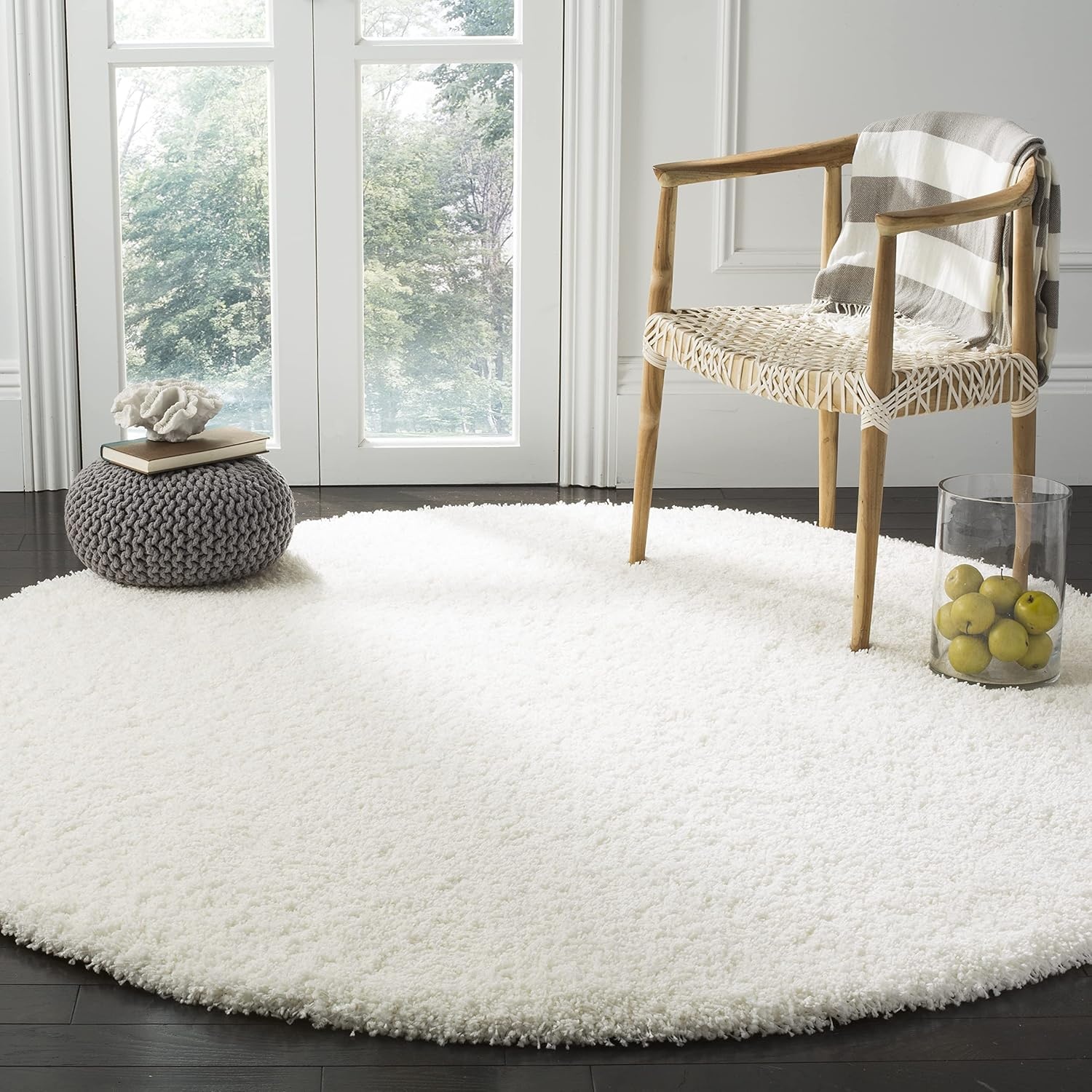 image:imageSAFAVIEH Santa Monica Shag Collection 8 x 10 Navy SGN725 Solid NonShedding Living Room Bedroom Dining Room Entryway Plush 2inch Thick Area RugWhite