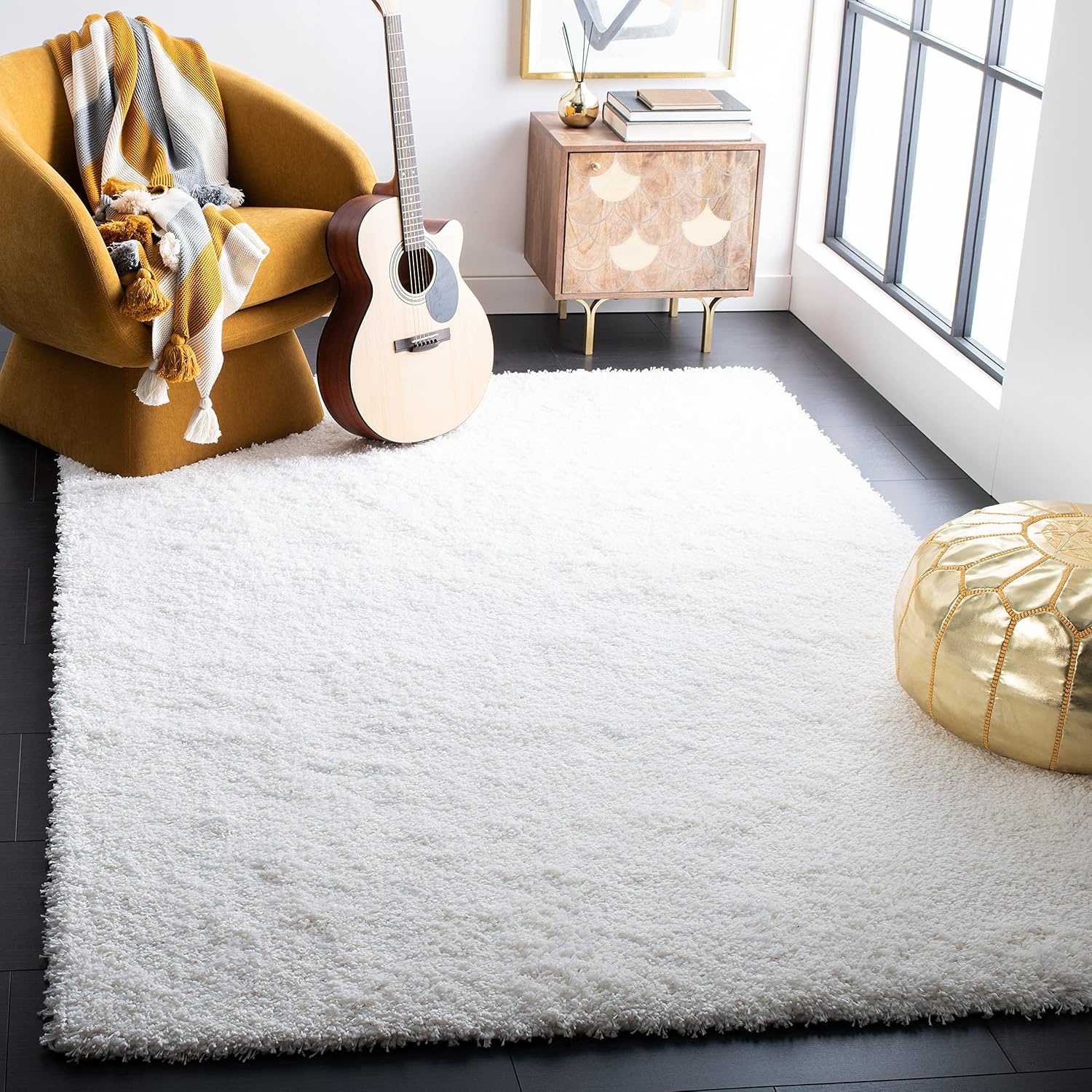 image:imageSAFAVIEH Santa Monica Shag Collection 8 x 10 Navy SGN725 Solid NonShedding Living Room Bedroom Dining Room Entryway Plush 2inch Thick Area RugWhite
