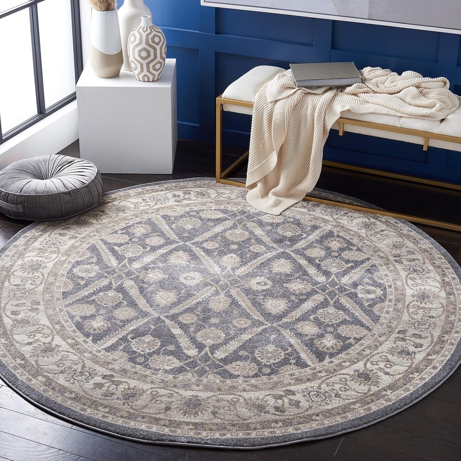 image:imageSAFAVIEH Sofia Collection Area Rug 9 x 12 Blue amp Beige Vintage Oriental Distressed Design NonShedding amp Easy Care Ideal for High Traffic Areas in Living Room Bedroom SOF378CDark GreyBeige
