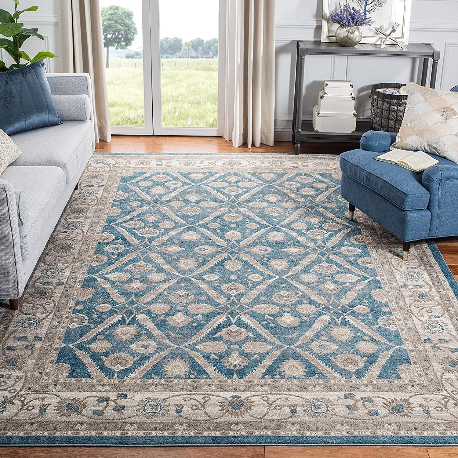 image:imageSAFAVIEH Sofia Collection Area Rug 9 x 12 Blue amp Beige Vintage Oriental Distressed Design NonShedding amp Easy Care Ideal for High Traffic Areas in Living Room Bedroom SOF378CBlueBeige