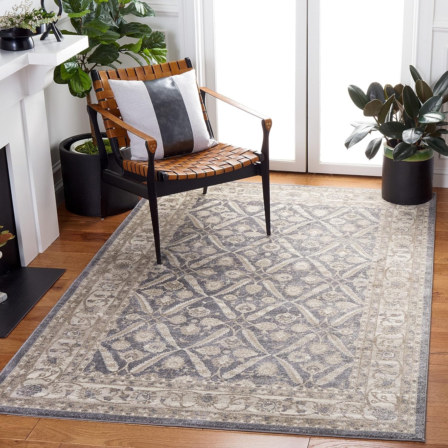image:imageSAFAVIEH Sofia Collection Area Rug 9 x 12 Blue amp Beige Vintage Oriental Distressed Design NonShedding amp Easy Care Ideal for High Traffic Areas in Living Room Bedroom SOF378CDark GreyBeige