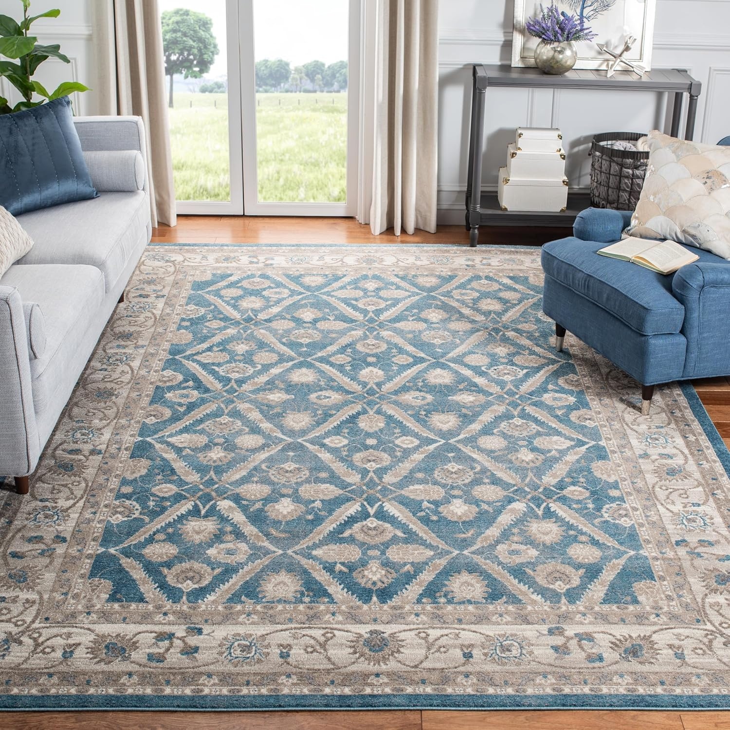 image:imageSAFAVIEH Sofia Collection Area Rug 9 x 12 Blue amp Beige Vintage Oriental Distressed Design NonShedding amp Easy Care Ideal for High Traffic Areas in Living Room Bedroom SOF378CBlueBeige