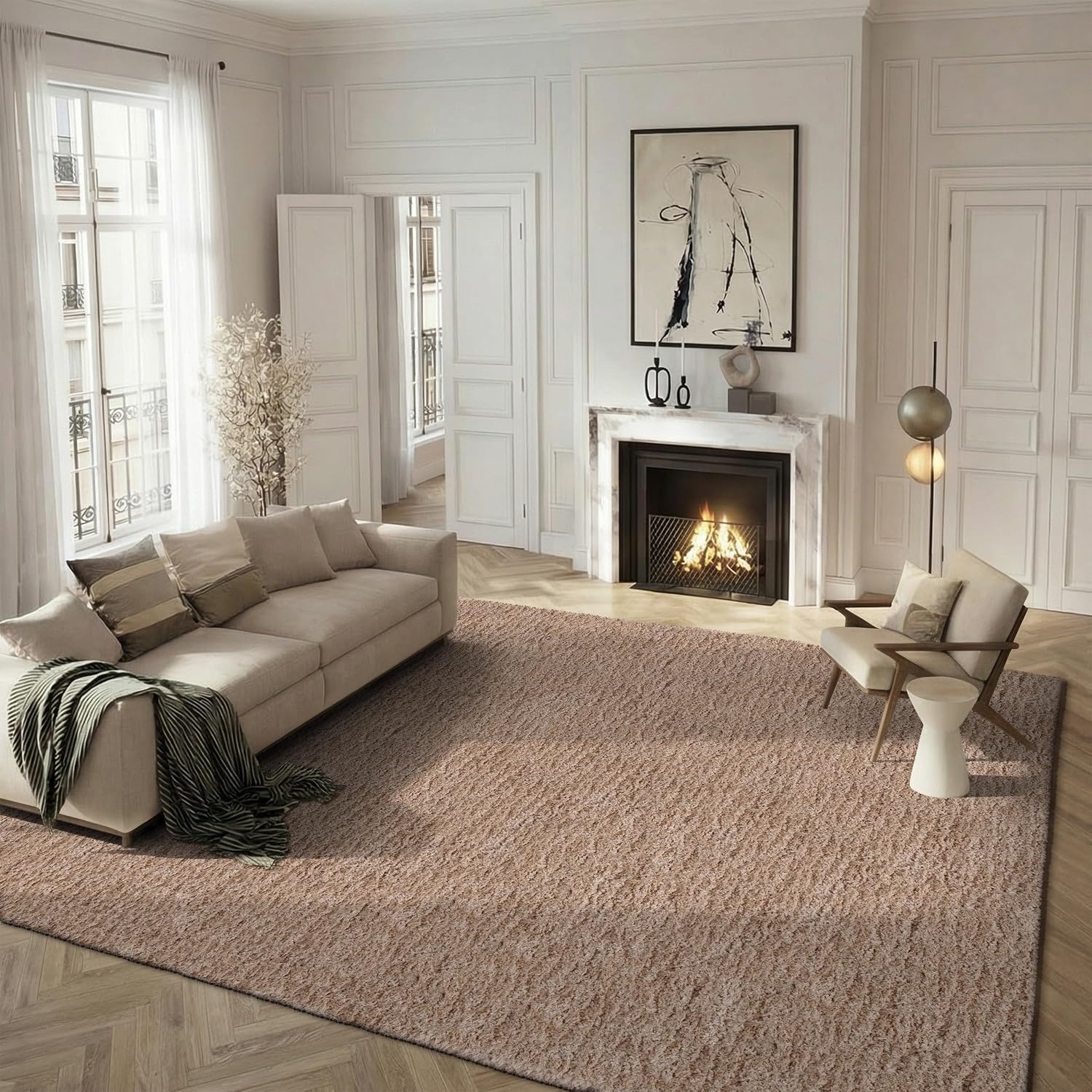 image:imageSAFAVIEH Supreme Shag Collection 8 x 10 Light Blue SGS621D Handmade Solid 15inch Thick Area RugBeige