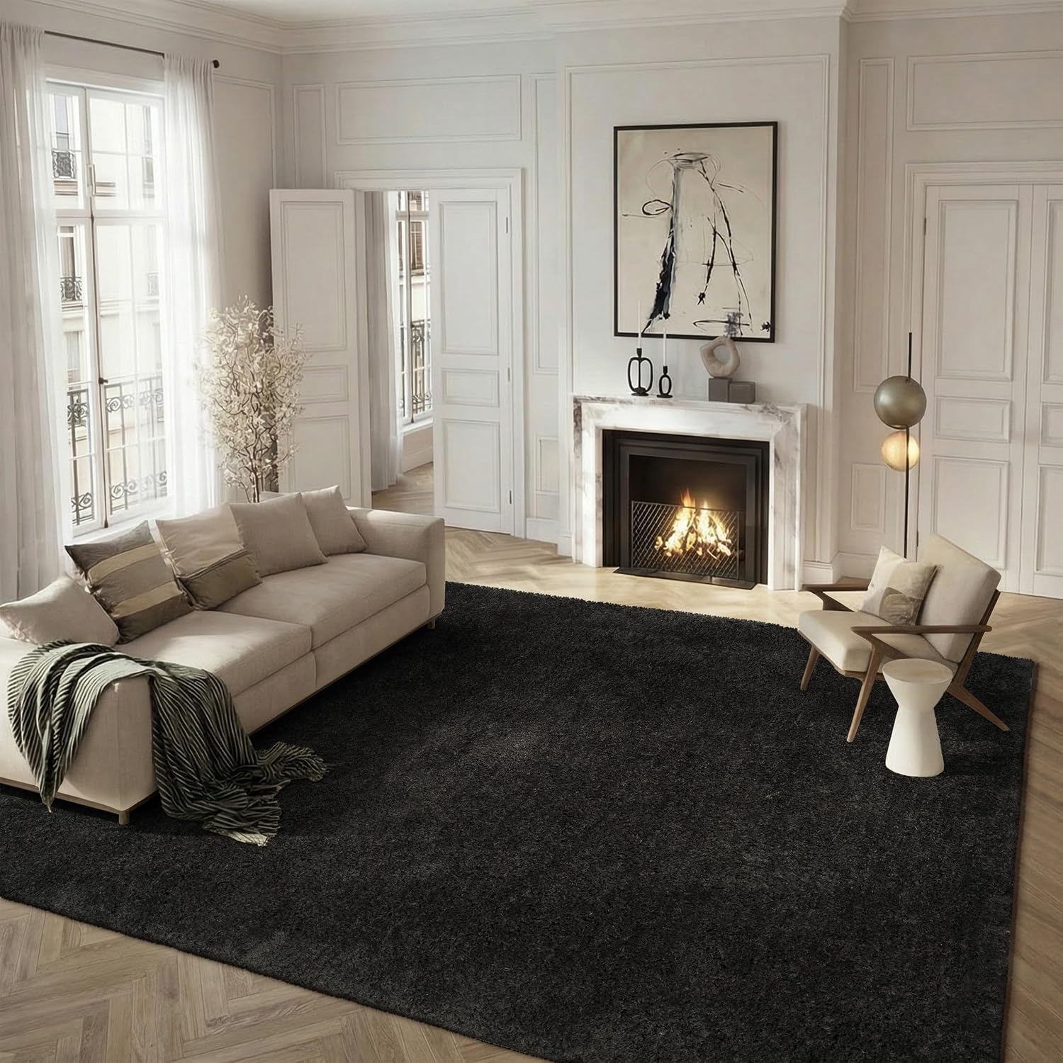 image:imageSAFAVIEH Supreme Shag Collection 8 x 10 Light Blue SGS621D Handmade Solid 15inch Thick Area RugDark Grey