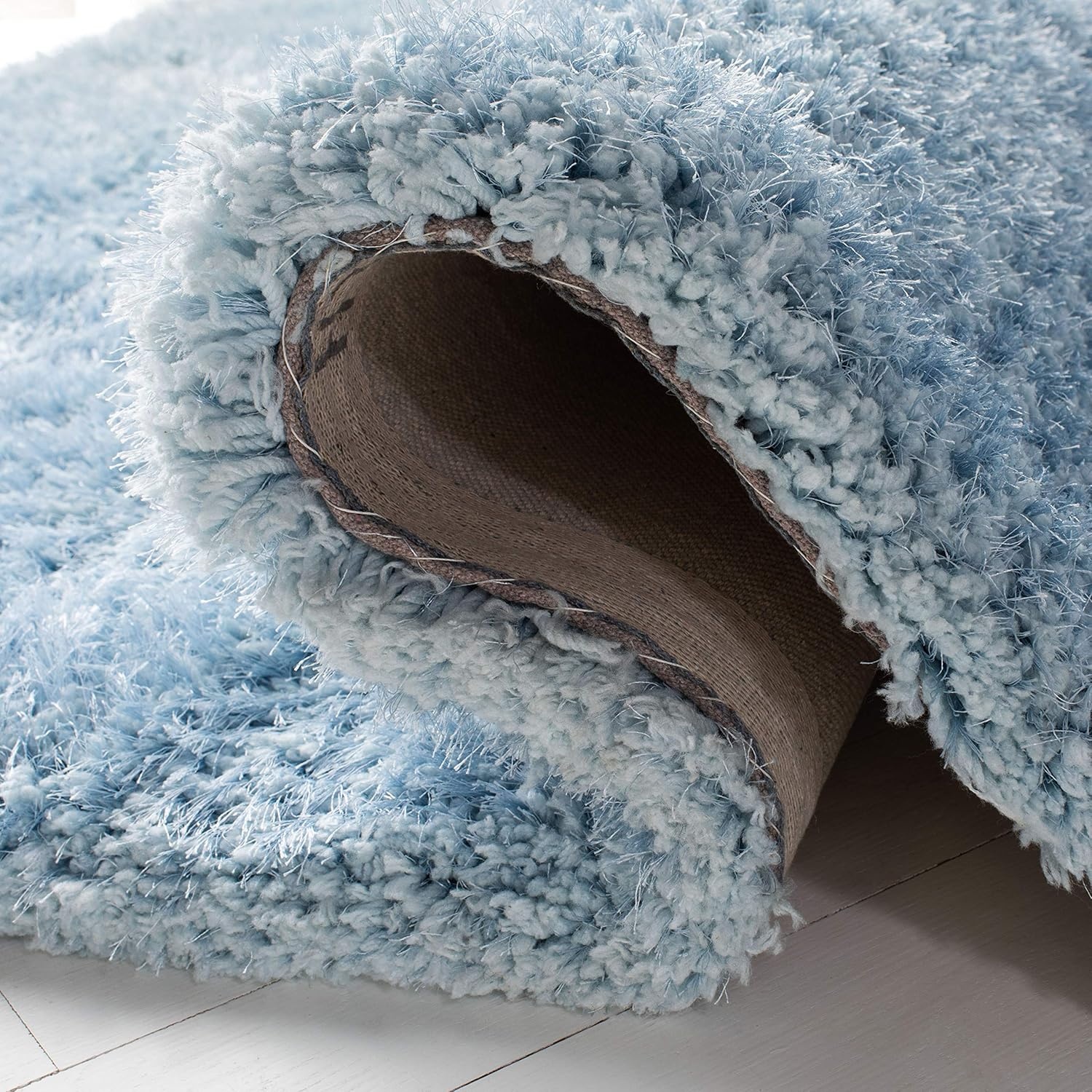 image:imageSAFAVIEH Supreme Shag Collection 8 x 10 Light Blue SGS621D Handmade Solid 15inch Thick Area RugLight Blue