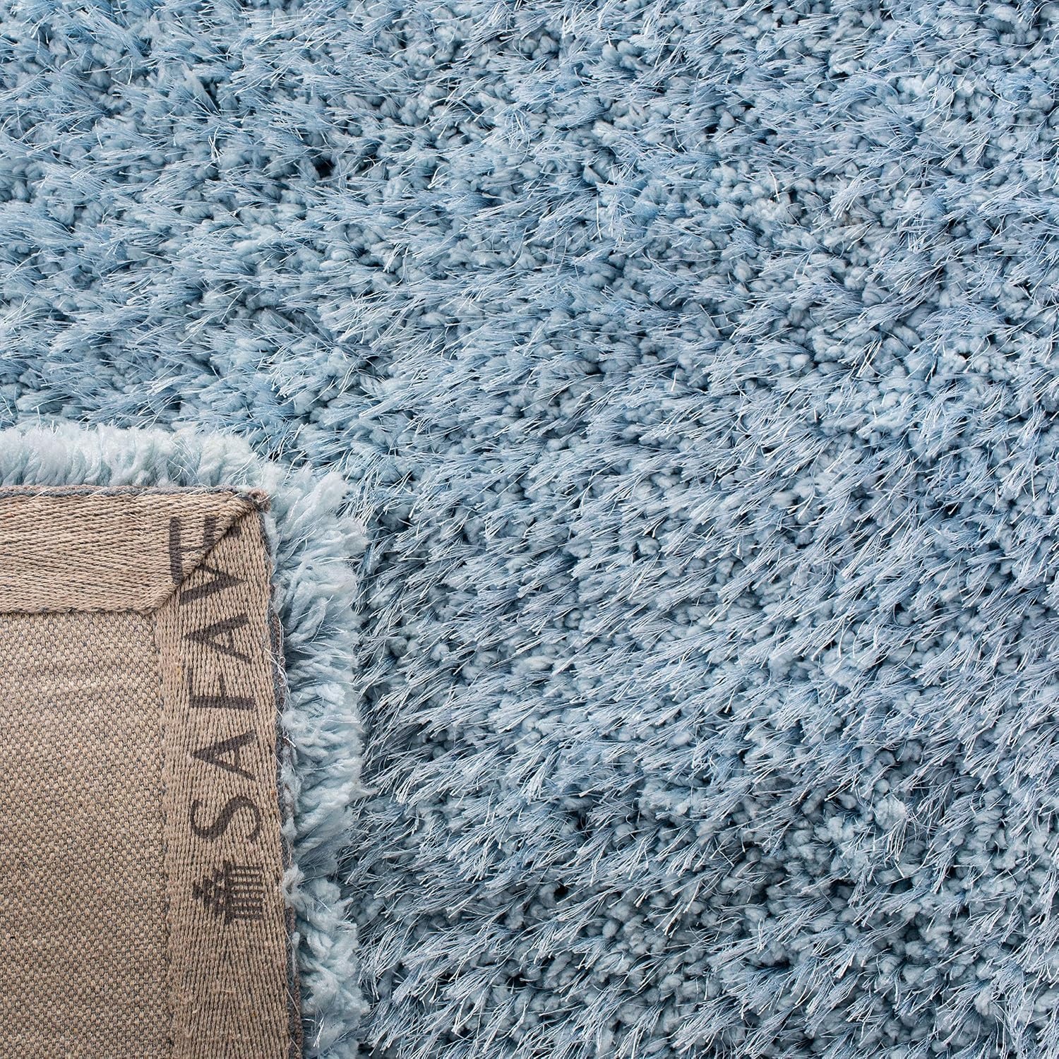 image:imageSAFAVIEH Supreme Shag Collection 8 x 10 Light Blue SGS621D Handmade Solid 15inch Thick Area RugLight Blue