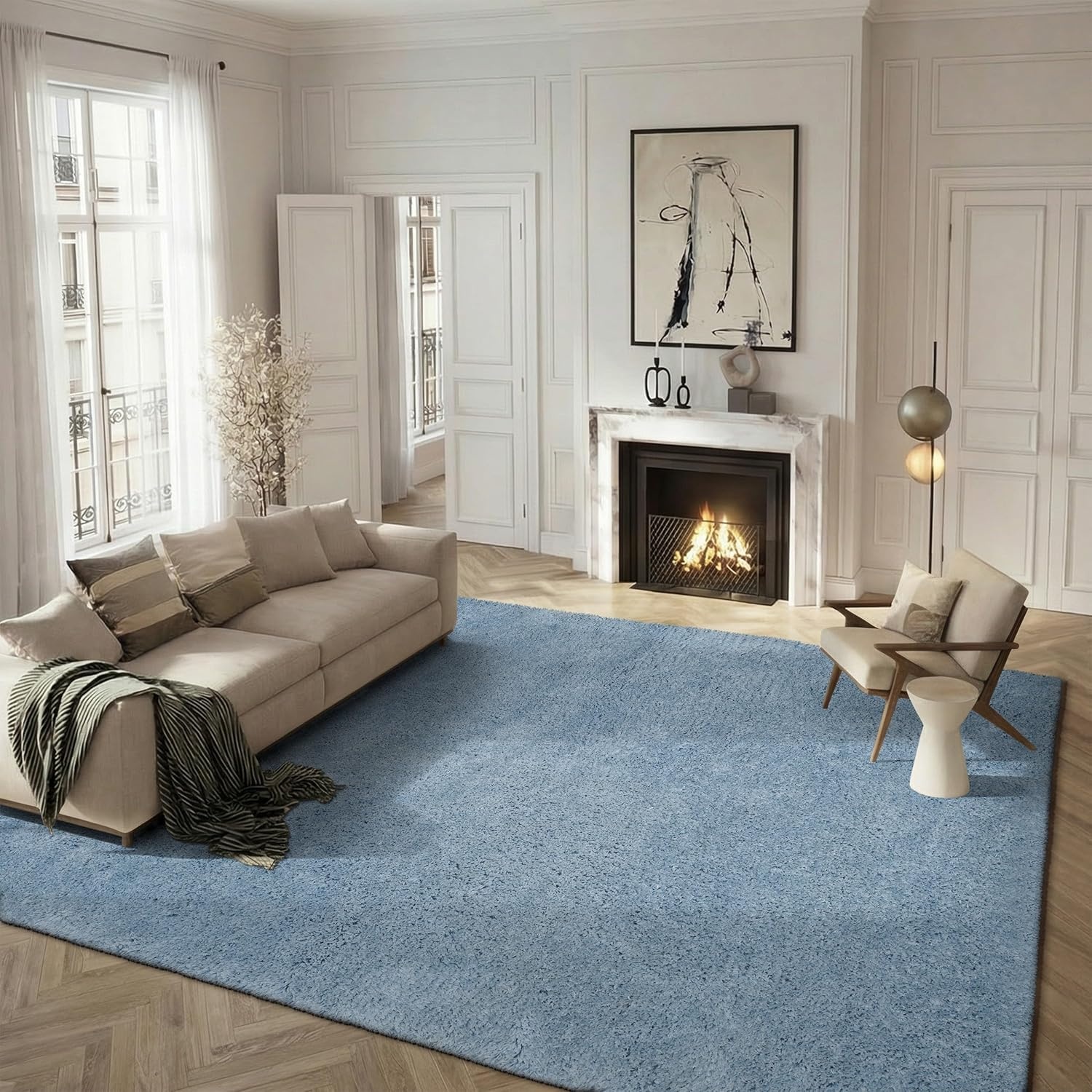 image:imageSAFAVIEH Supreme Shag Collection 8 x 10 Light Blue SGS621D Handmade Solid 15inch Thick Area RugLight Blue