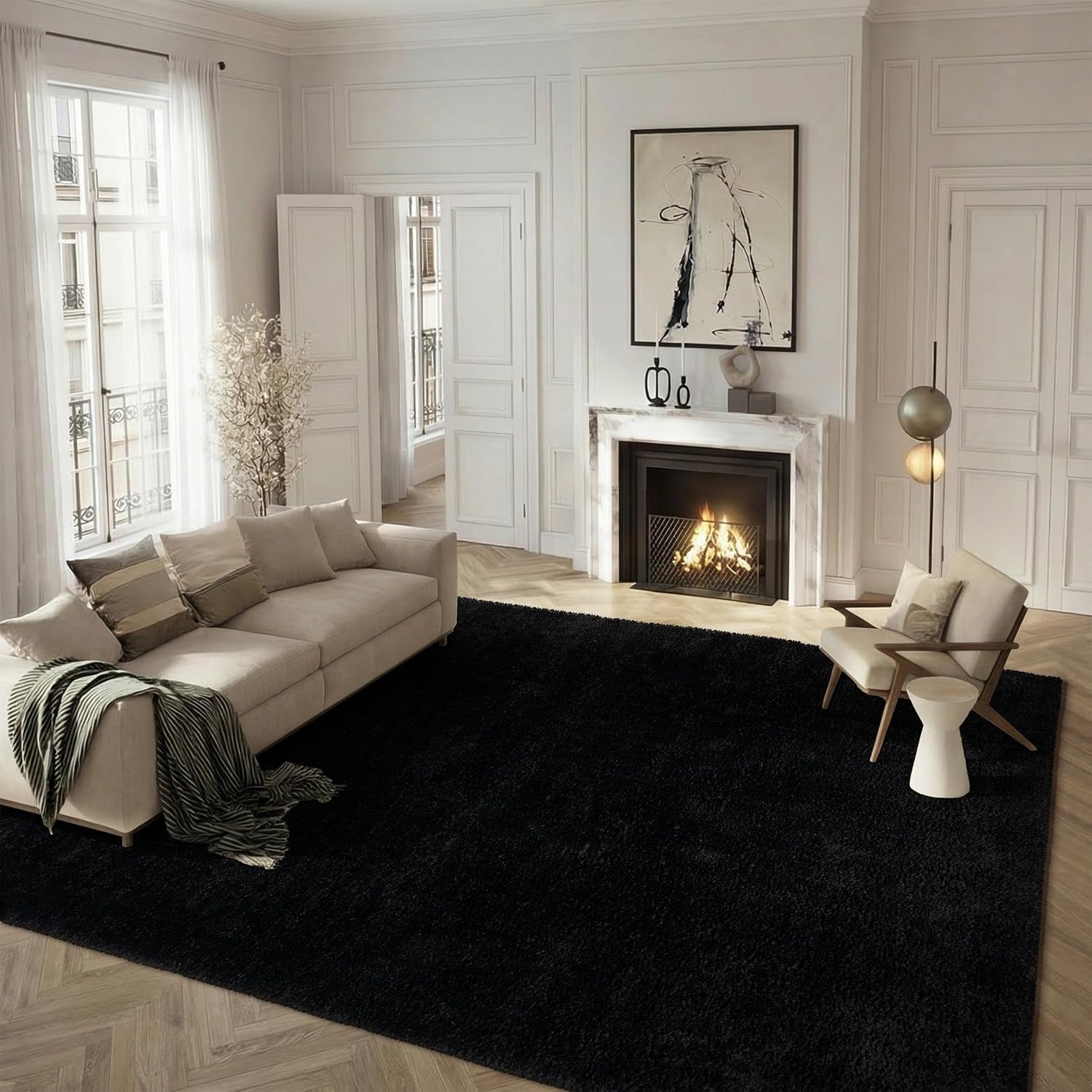 image:imageSAFAVIEH Tahoe Shag Collection Area Rug 9 x 12 Beige Solid Design NonShedding amp Easy Care 12inch Thick Ideal for High Traffic Areas in Living Room Bedroom THO670BBlack
