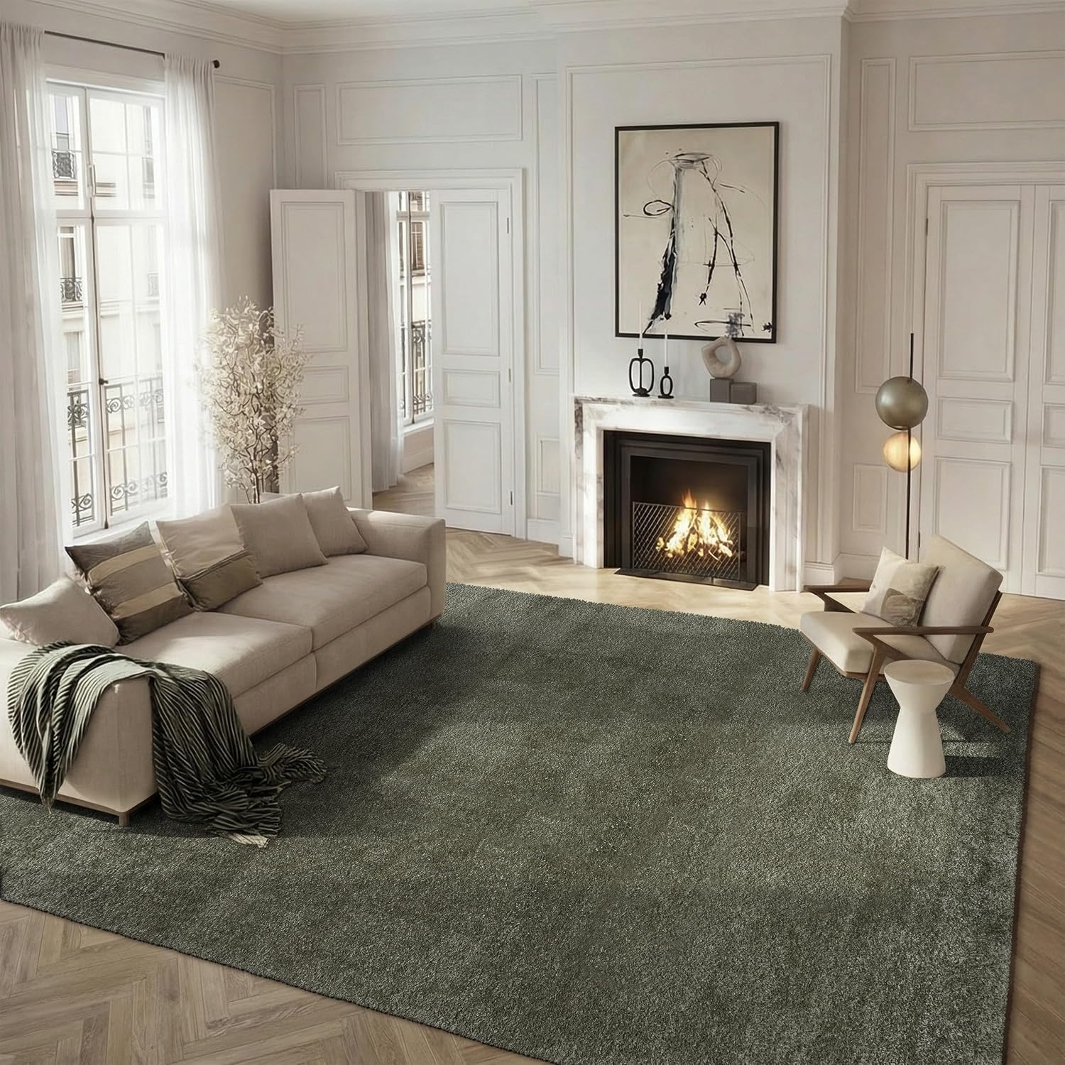 image:imageSAFAVIEH Tahoe Shag Collection Area Rug 9 x 12 Beige Solid Design NonShedding amp Easy Care 12inch Thick Ideal for High Traffic Areas in Living Room Bedroom THO670BSage