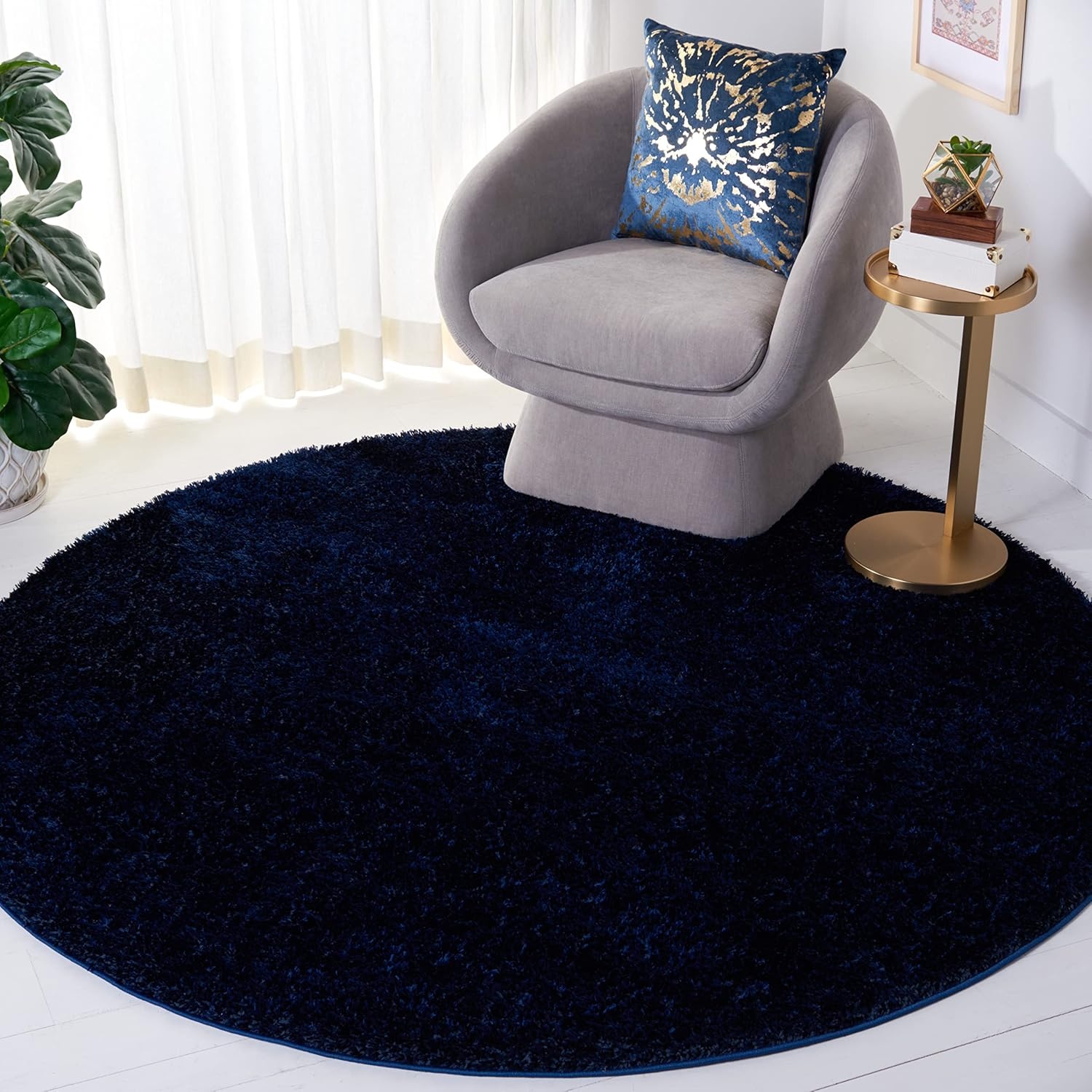 image:imageSAFAVIEH Tahoe Shag Collection Area Rug 9 x 12 Beige Solid Design NonShedding amp Easy Care 12inch Thick Ideal for High Traffic Areas in Living Room Bedroom THO670BNavy