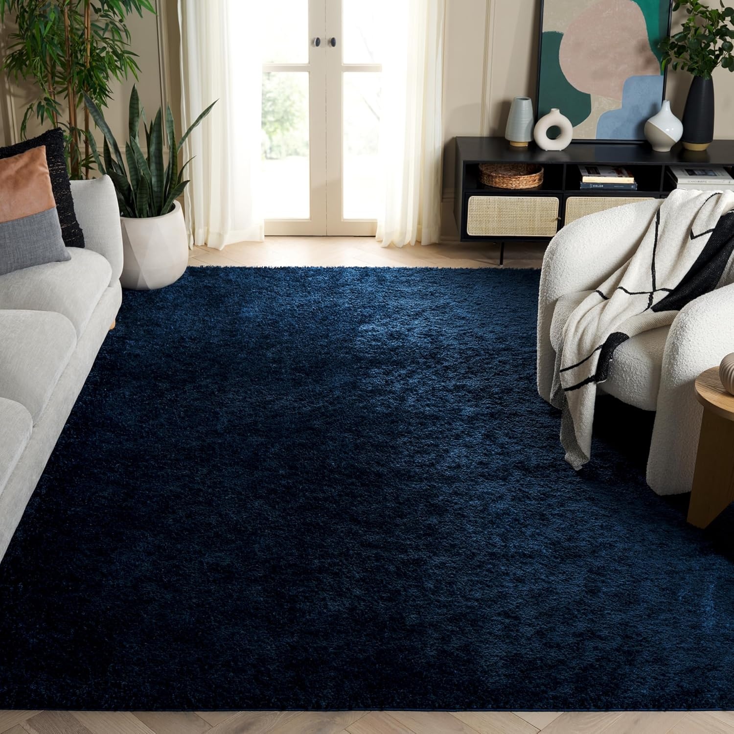 image:imageSAFAVIEH Tahoe Shag Collection Area Rug 9 x 12 Beige Solid Design NonShedding amp Easy Care 12inch Thick Ideal for High Traffic Areas in Living Room Bedroom THO670BNavy