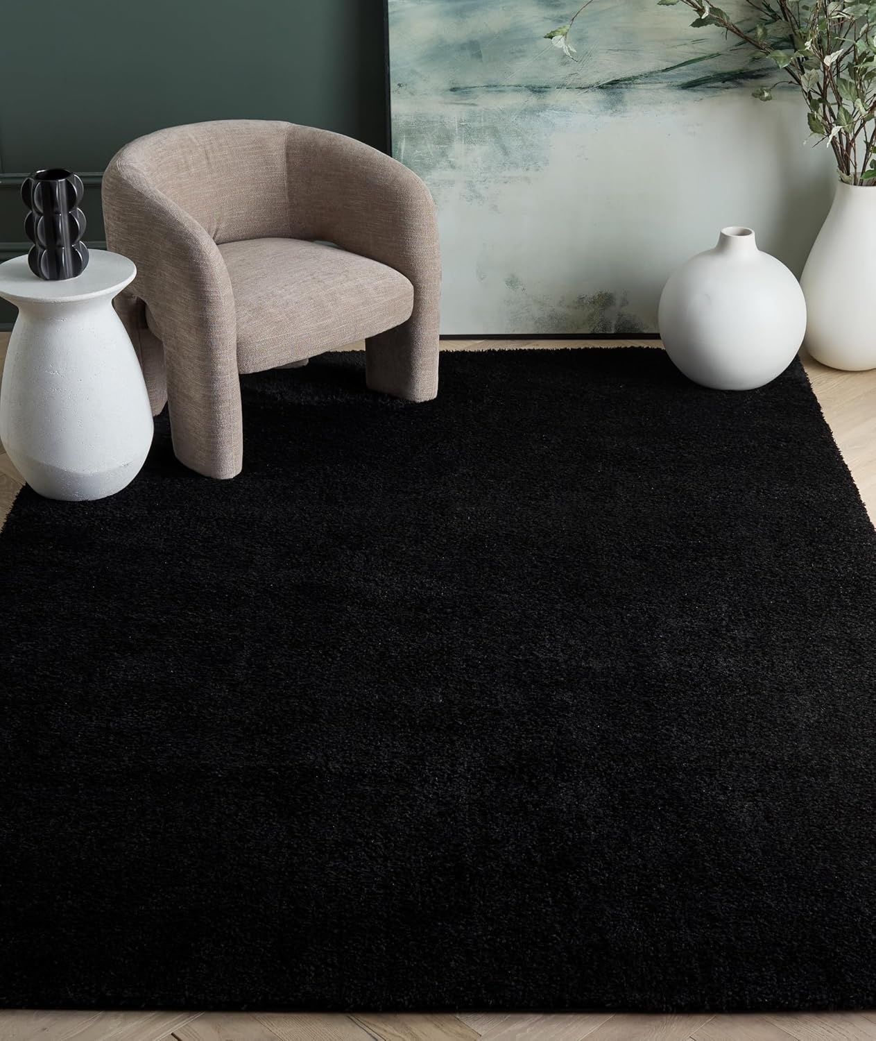 image:imageSAFAVIEH Tahoe Shag Collection Area Rug 9 x 12 Beige Solid Design NonShedding amp Easy Care 12inch Thick Ideal for High Traffic Areas in Living Room Bedroom THO670BBlack