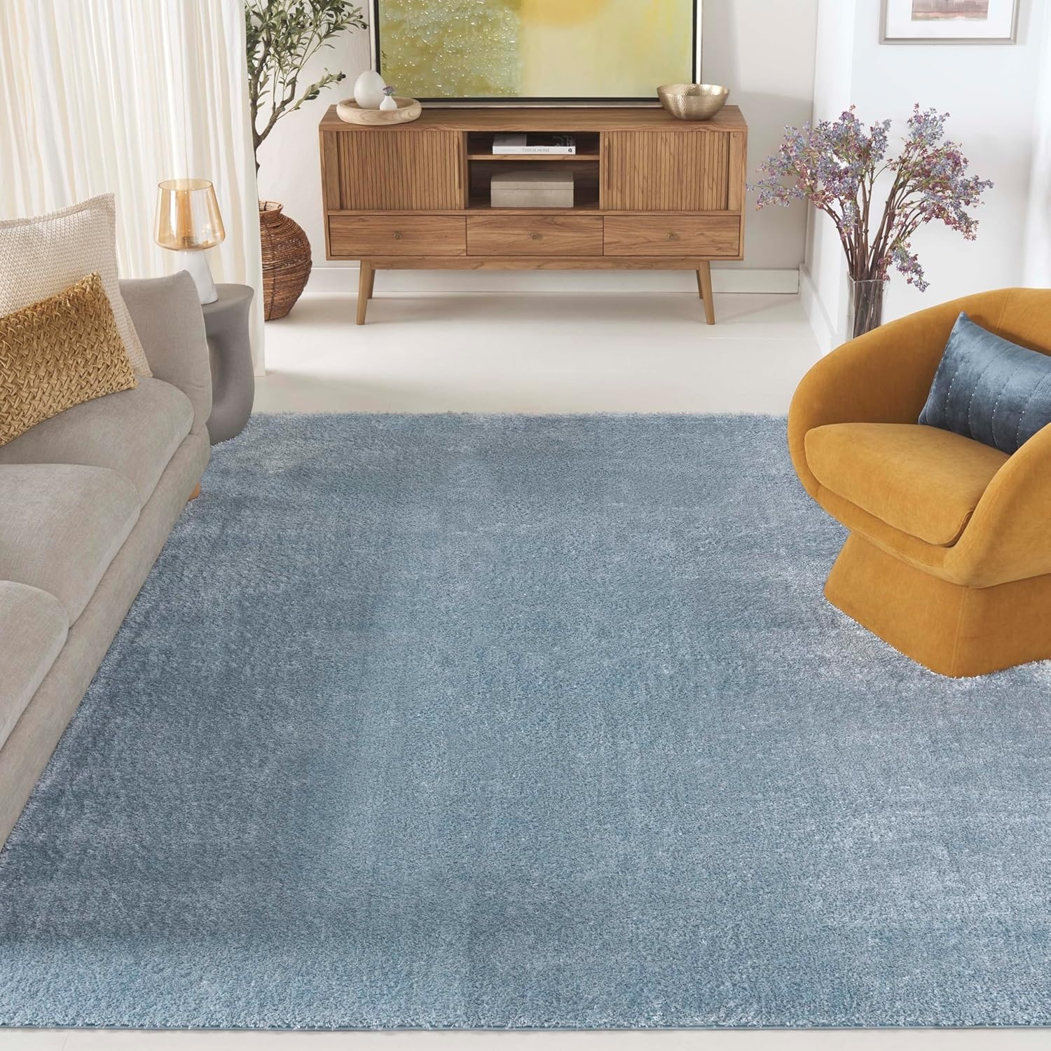image:imageSAFAVIEH Tahoe Shag Collection Area Rug 9 x 12 Beige Solid Design NonShedding amp Easy Care 12inch Thick Ideal for High Traffic Areas in Living Room Bedroom THO670BBlue