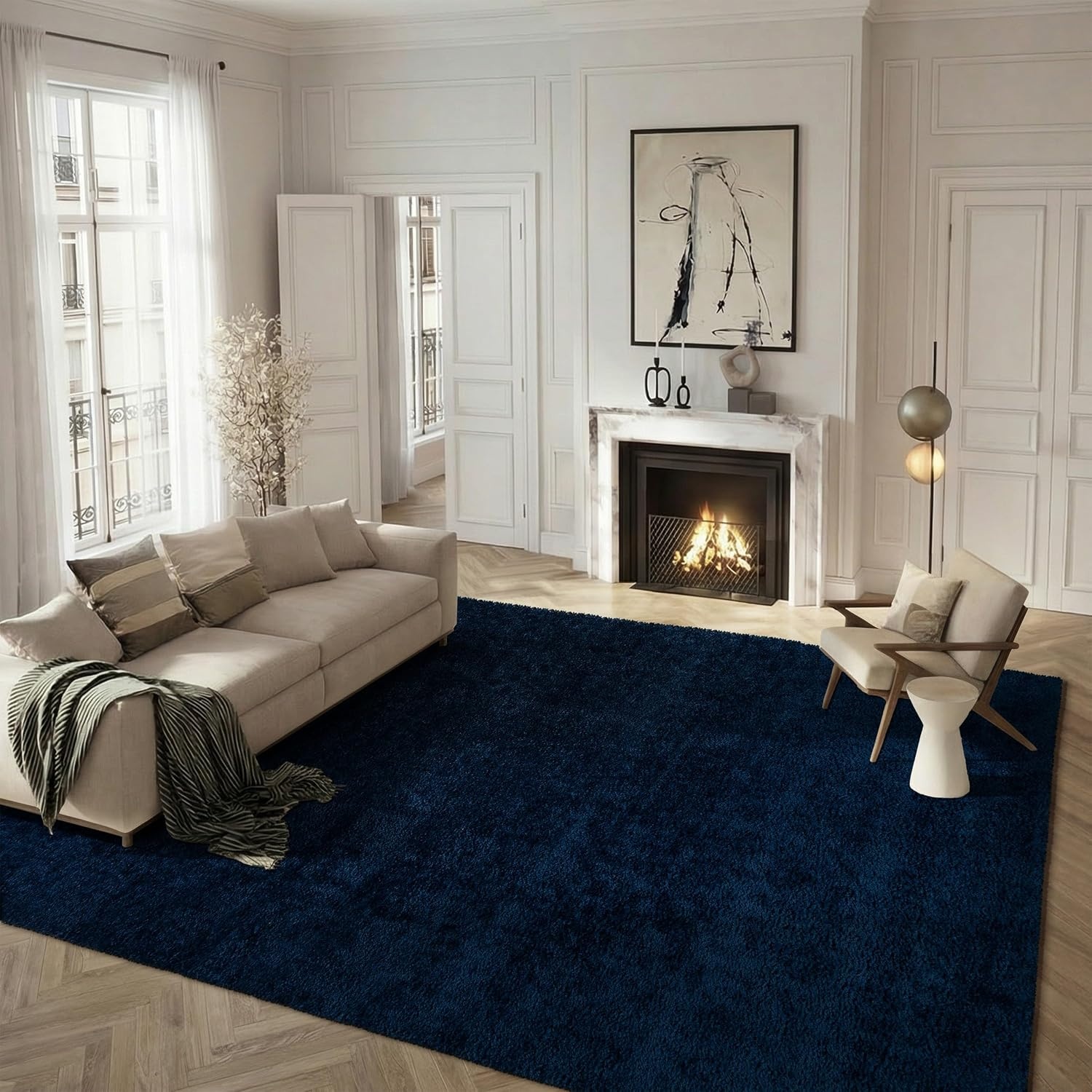 image:imageSAFAVIEH Tahoe Shag Collection Area Rug 9 x 12 Beige Solid Design NonShedding amp Easy Care 12inch Thick Ideal for High Traffic Areas in Living Room Bedroom THO670BNavy