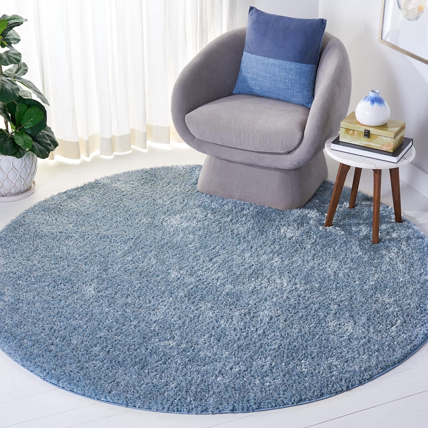 image:imageSAFAVIEH Tahoe Shag Collection Area Rug 9 x 12 Beige Solid Design NonShedding amp Easy Care 12inch Thick Ideal for High Traffic Areas in Living Room Bedroom THO670BBlue