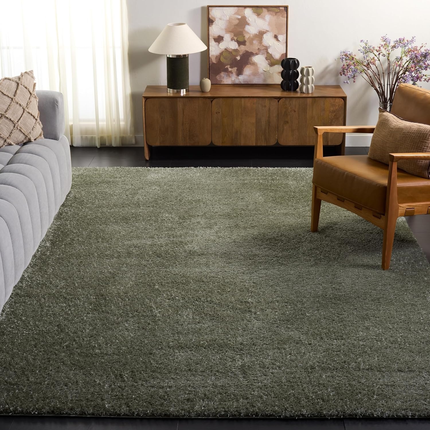 image:imageSAFAVIEH Tahoe Shag Collection Area Rug 9 x 12 Beige Solid Design NonShedding amp Easy Care 12inch Thick Ideal for High Traffic Areas in Living Room Bedroom THO670BSage
