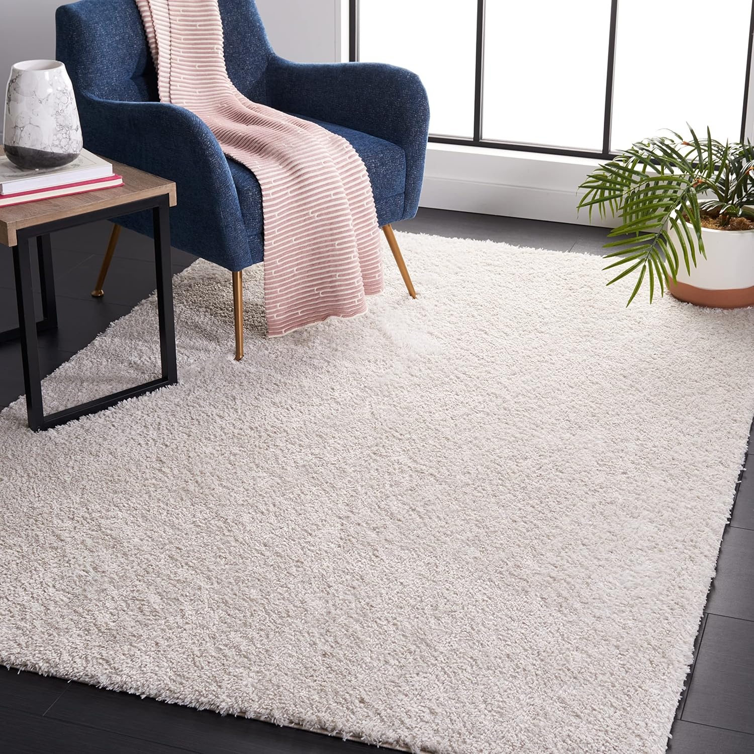 image:imageSAFAVIEH Tahoe Shag Collection Area Rug 9 x 12 Beige Solid Design NonShedding amp Easy Care 12inch Thick Ideal for High Traffic Areas in Living Room Bedroom THO670BSilver