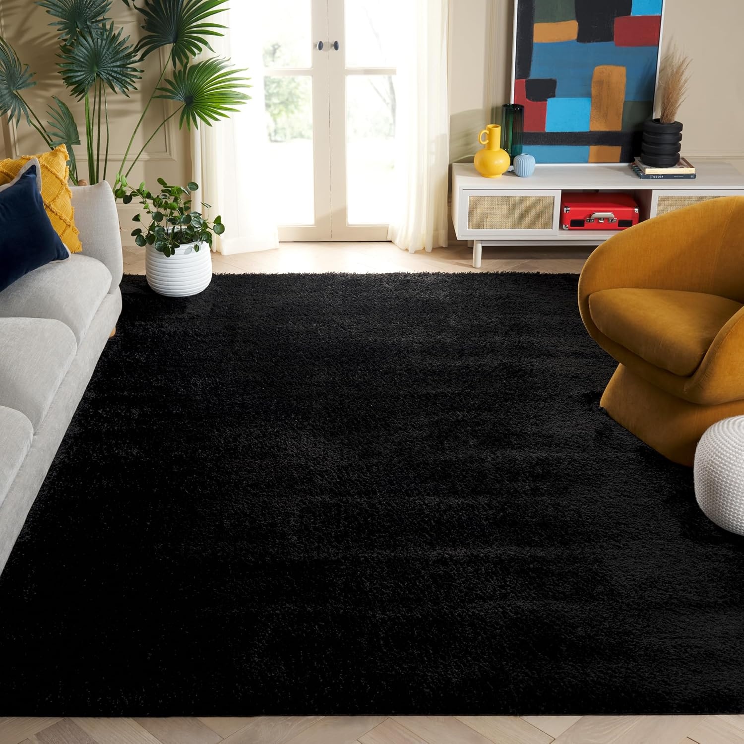 image:imageSAFAVIEH Tahoe Shag Collection Area Rug 9 x 12 Beige Solid Design NonShedding amp Easy Care 12inch Thick Ideal for High Traffic Areas in Living Room Bedroom THO670BBlack