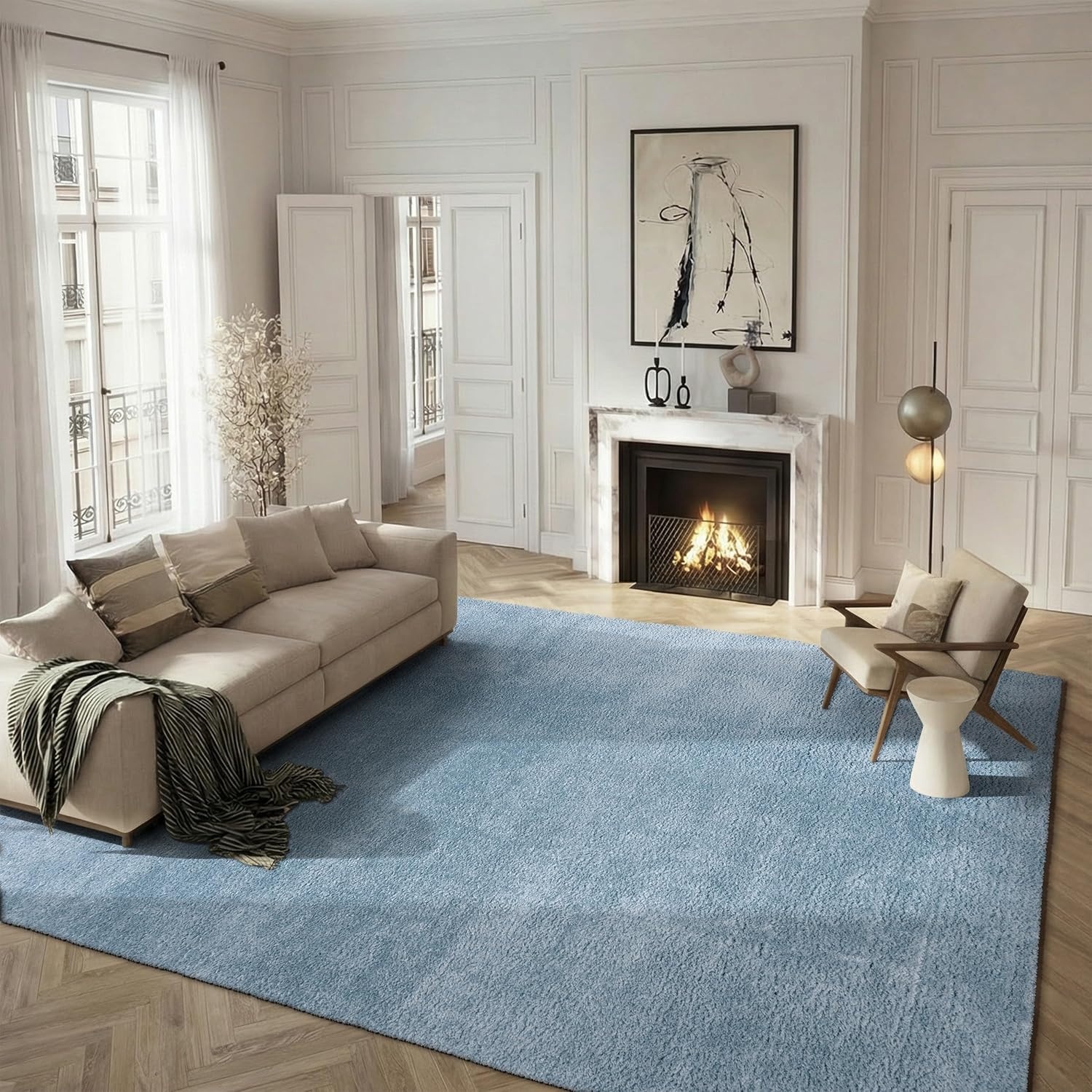 image:imageSAFAVIEH Tahoe Shag Collection Area Rug 9 x 12 Beige Solid Design NonShedding amp Easy Care 12inch Thick Ideal for High Traffic Areas in Living Room Bedroom THO670BBlue