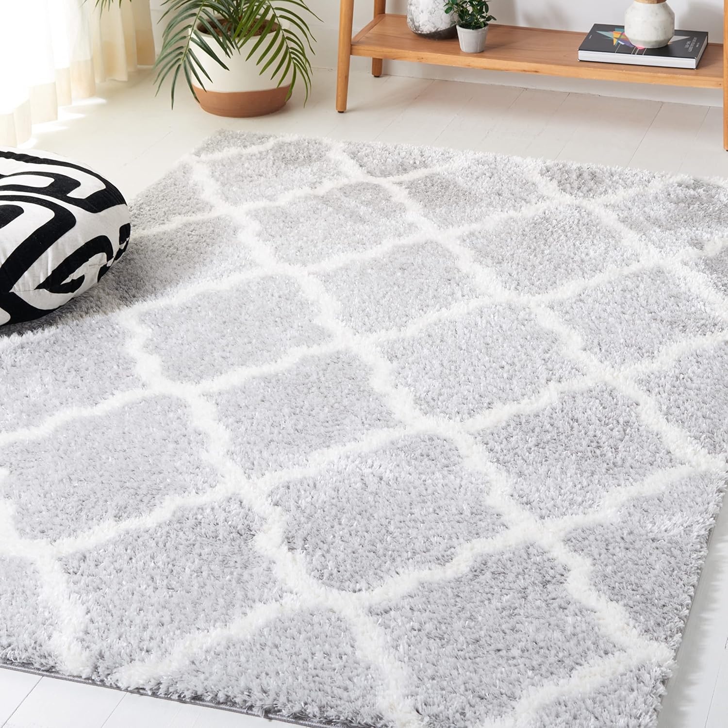 image:imageSAFAVIEH Tahoe Shag Collection Area Rug 9 x 12 Black amp White Trellis Design NonShedding amp Easy Care 12inch Thick Ideal for High Traffic Areas in Living Room Bedroom THO675ZLight GreyWhite