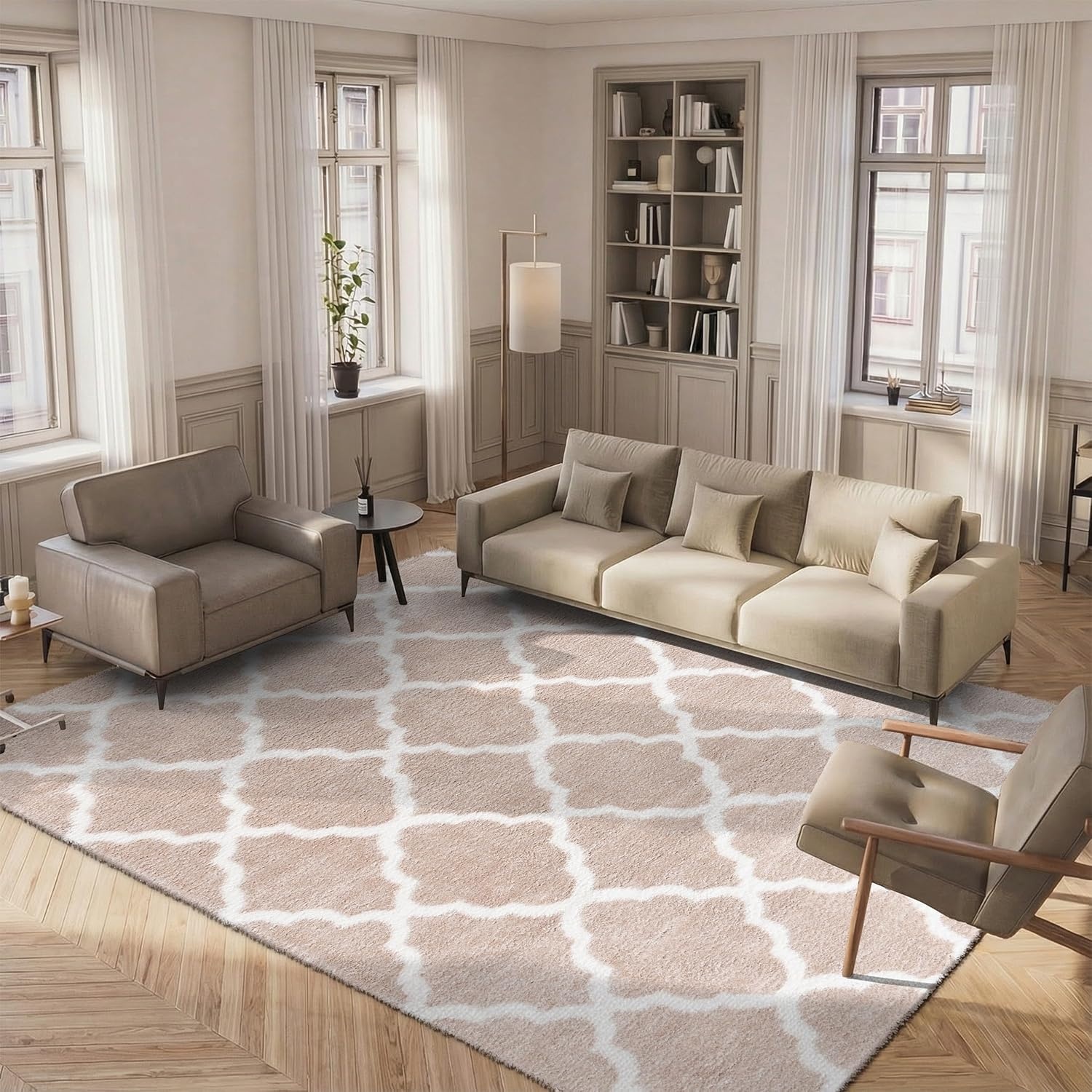 image:imageSAFAVIEH Tahoe Shag Collection Area Rug 9 x 12 Black amp White Trellis Design NonShedding amp Easy Care 12inch Thick Ideal for High Traffic Areas in Living Room Bedroom THO675ZBeigeWhite