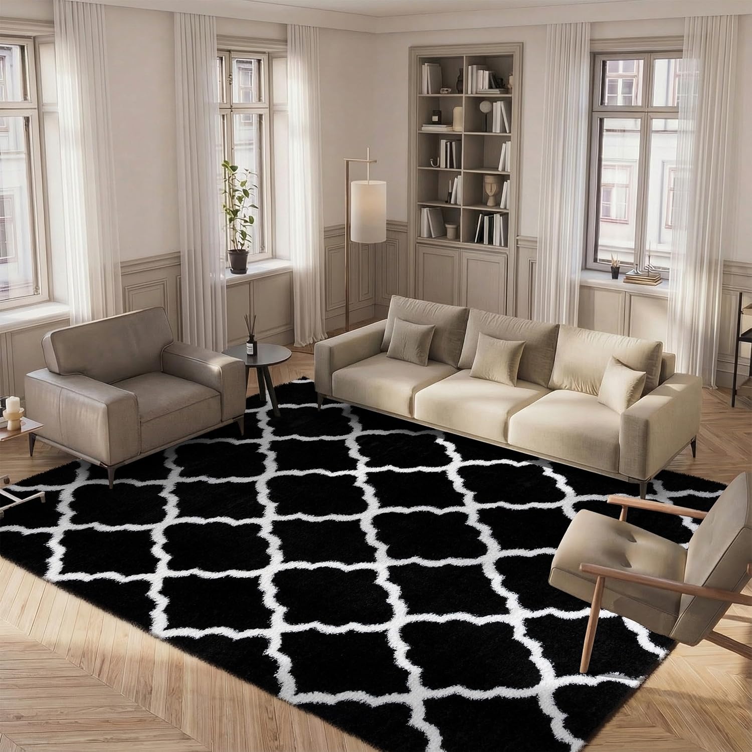 image:imageSAFAVIEH Tahoe Shag Collection Area Rug 9 x 12 Black amp White Trellis Design NonShedding amp Easy Care 12inch Thick Ideal for High Traffic Areas in Living Room Bedroom THO675ZBlackWhite