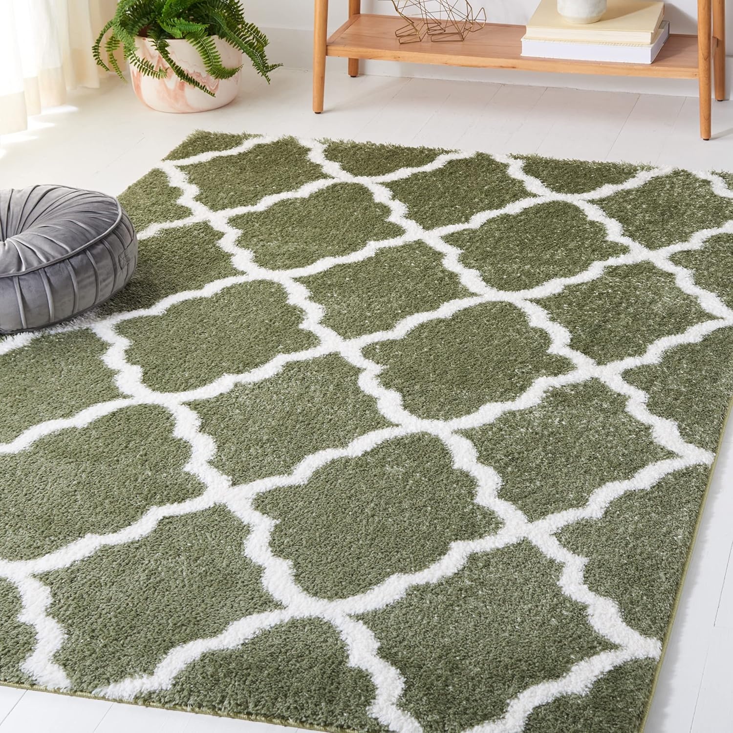 image:imageSAFAVIEH Tahoe Shag Collection Area Rug 9 x 12 Black amp White Trellis Design NonShedding amp Easy Care 12inch Thick Ideal for High Traffic Areas in Living Room Bedroom THO675ZSageWhite