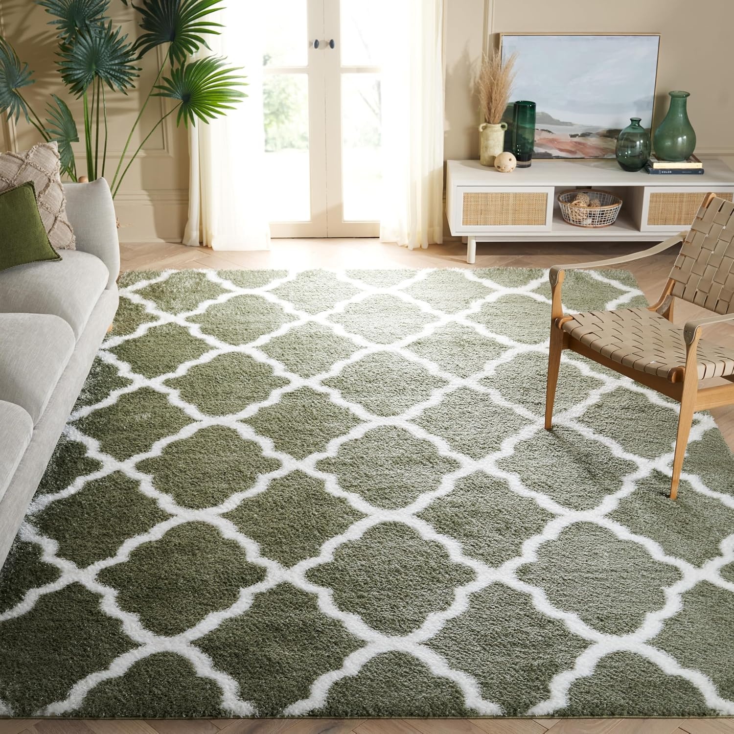 image:imageSAFAVIEH Tahoe Shag Collection Area Rug 9 x 12 Black amp White Trellis Design NonShedding amp Easy Care 12inch Thick Ideal for High Traffic Areas in Living Room Bedroom THO675ZSageWhite