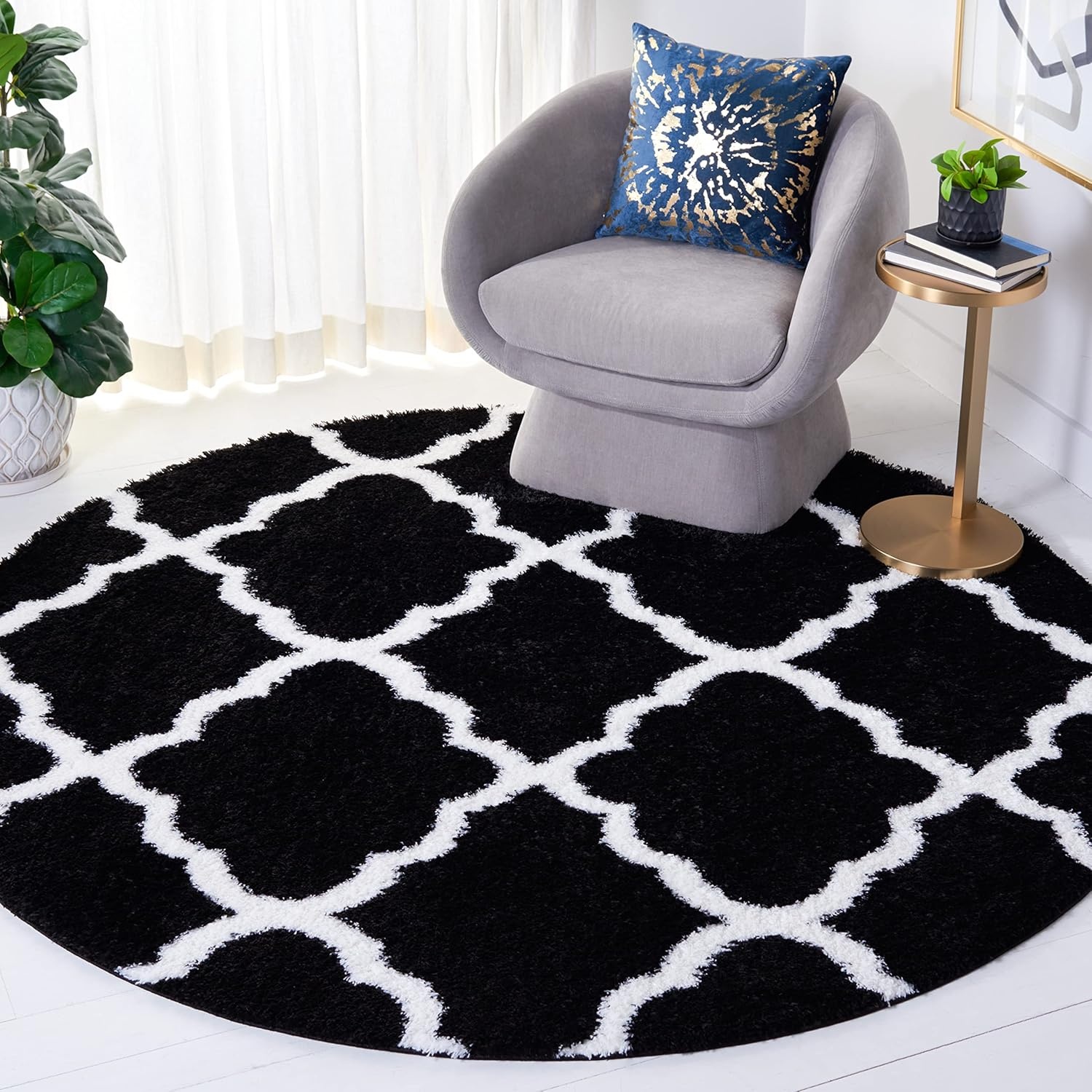image:imageSAFAVIEH Tahoe Shag Collection Area Rug 9 x 12 Black amp White Trellis Design NonShedding amp Easy Care 12inch Thick Ideal for High Traffic Areas in Living Room Bedroom THO675ZBlackWhite