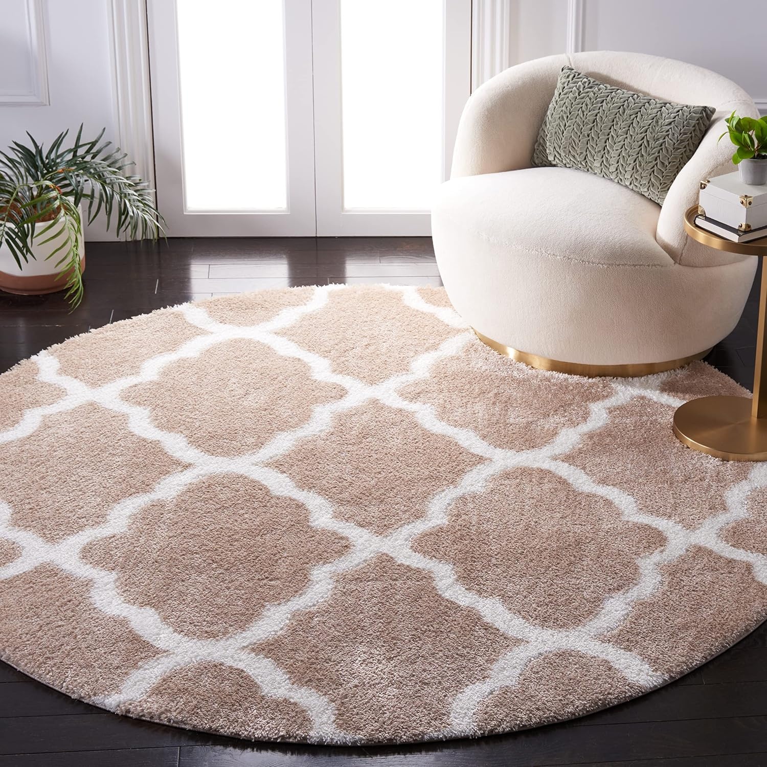 image:imageSAFAVIEH Tahoe Shag Collection Area Rug 9 x 12 Black amp White Trellis Design NonShedding amp Easy Care 12inch Thick Ideal for High Traffic Areas in Living Room Bedroom THO675ZBeigeWhite