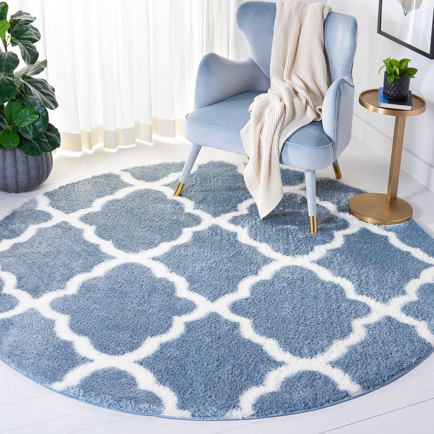image:imageSAFAVIEH Tahoe Shag Collection Area Rug 9 x 12 Black amp White Trellis Design NonShedding amp Easy Care 12inch Thick Ideal for High Traffic Areas in Living Room Bedroom THO675ZBlueWhite