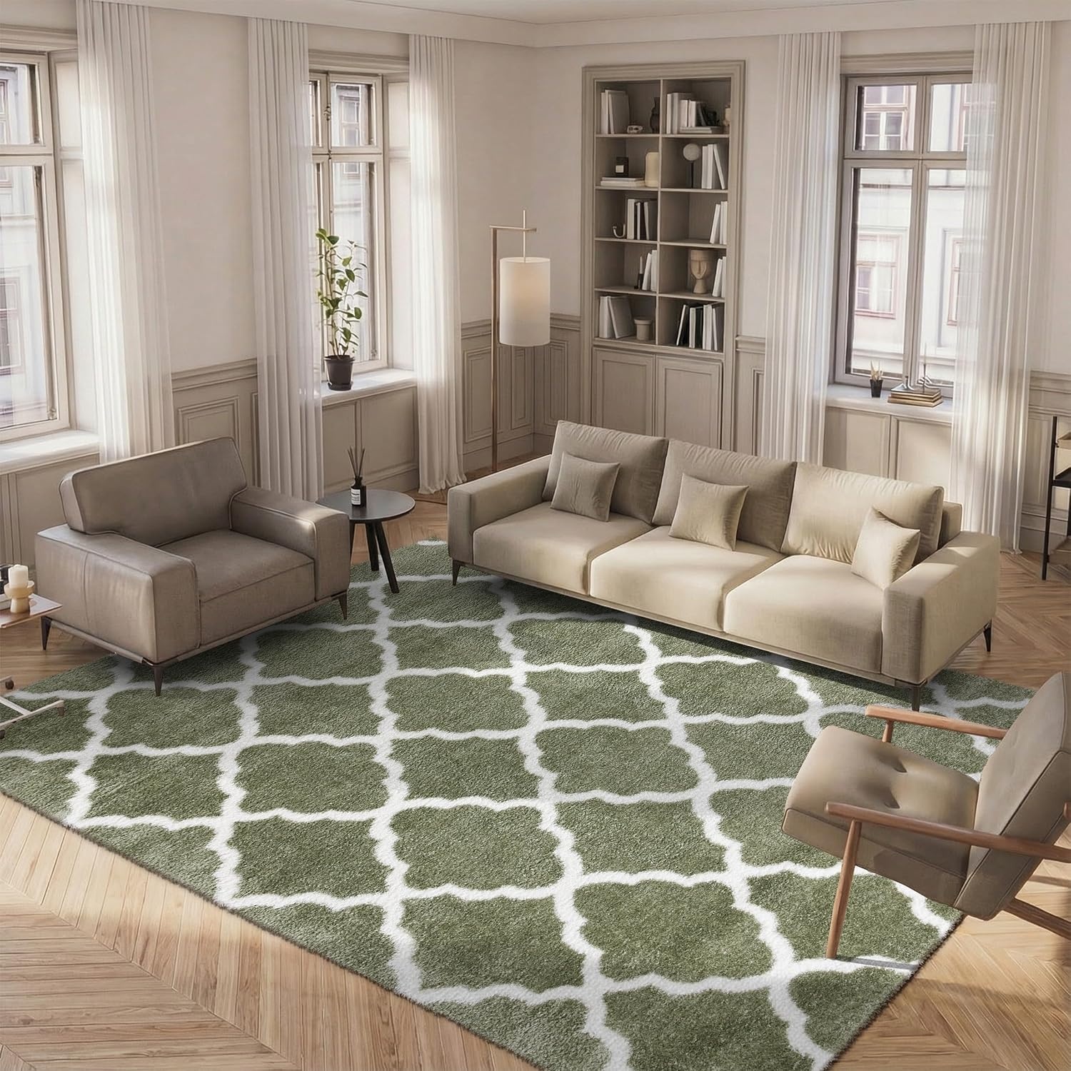 image:imageSAFAVIEH Tahoe Shag Collection Area Rug 9 x 12 Black amp White Trellis Design NonShedding amp Easy Care 12inch Thick Ideal for High Traffic Areas in Living Room Bedroom THO675ZSageWhite