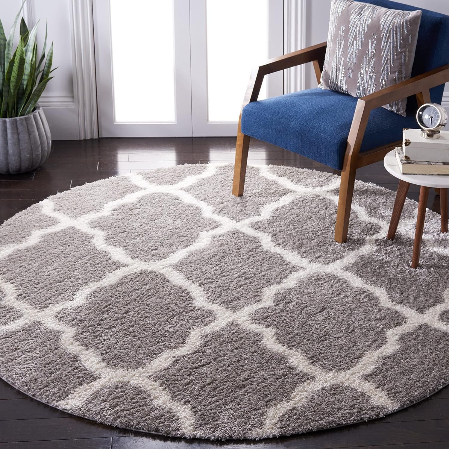 image:imageSAFAVIEH Tahoe Shag Collection Area Rug 9 x 12 Black amp White Trellis Design NonShedding amp Easy Care 12inch Thick Ideal for High Traffic Areas in Living Room Bedroom THO675ZGreyWhite