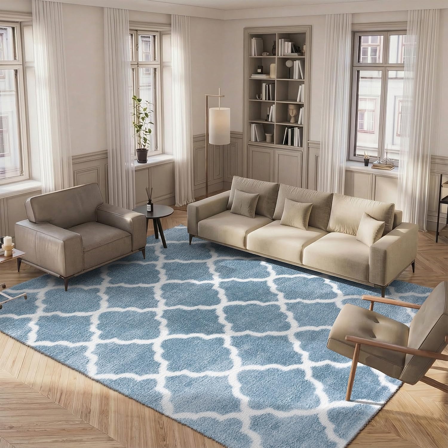 image:imageSAFAVIEH Tahoe Shag Collection Area Rug 9 x 12 Black amp White Trellis Design NonShedding amp Easy Care 12inch Thick Ideal for High Traffic Areas in Living Room Bedroom THO675ZBlueWhite
