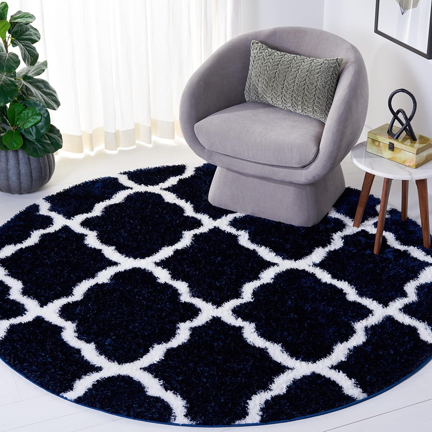 image:imageSAFAVIEH Tahoe Shag Collection Area Rug 9 x 12 Black amp White Trellis Design NonShedding amp Easy Care 12inch Thick Ideal for High Traffic Areas in Living Room Bedroom THO675ZNavyWhite