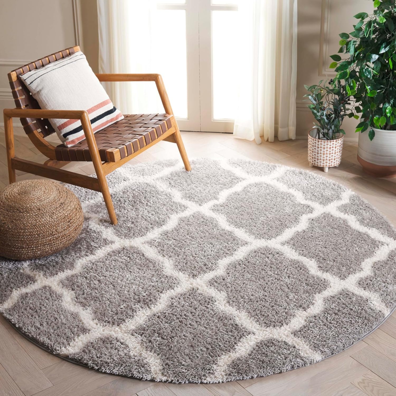 image:imageSAFAVIEH Tahoe Shag Collection Area Rug 9 x 12 Black amp White Trellis Design NonShedding amp Easy Care 12inch Thick Ideal for High Traffic Areas in Living Room Bedroom THO675ZWhiteSilver