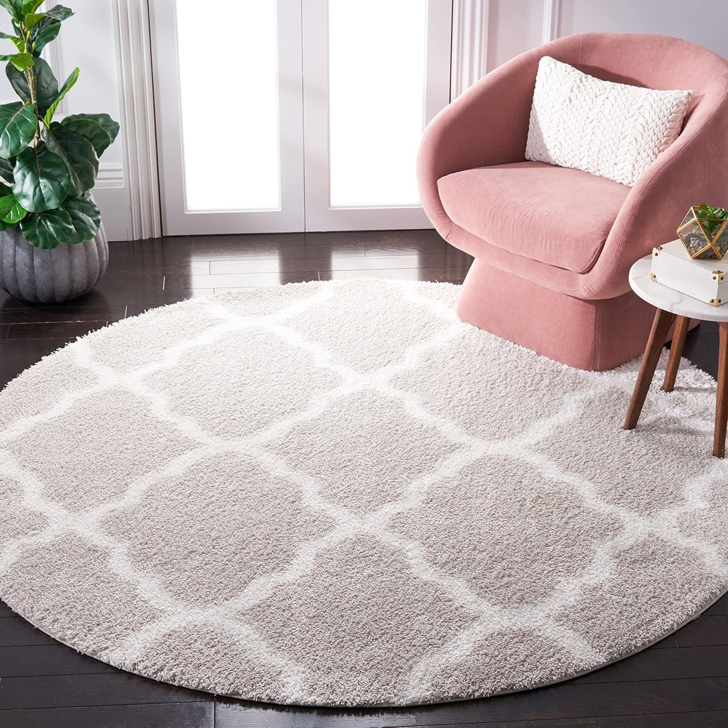 image:imageSAFAVIEH Tahoe Shag Collection Area Rug 9 x 12 Black amp White Trellis Design NonShedding amp Easy Care 12inch Thick Ideal for High Traffic Areas in Living Room Bedroom THO675ZSilverWhite