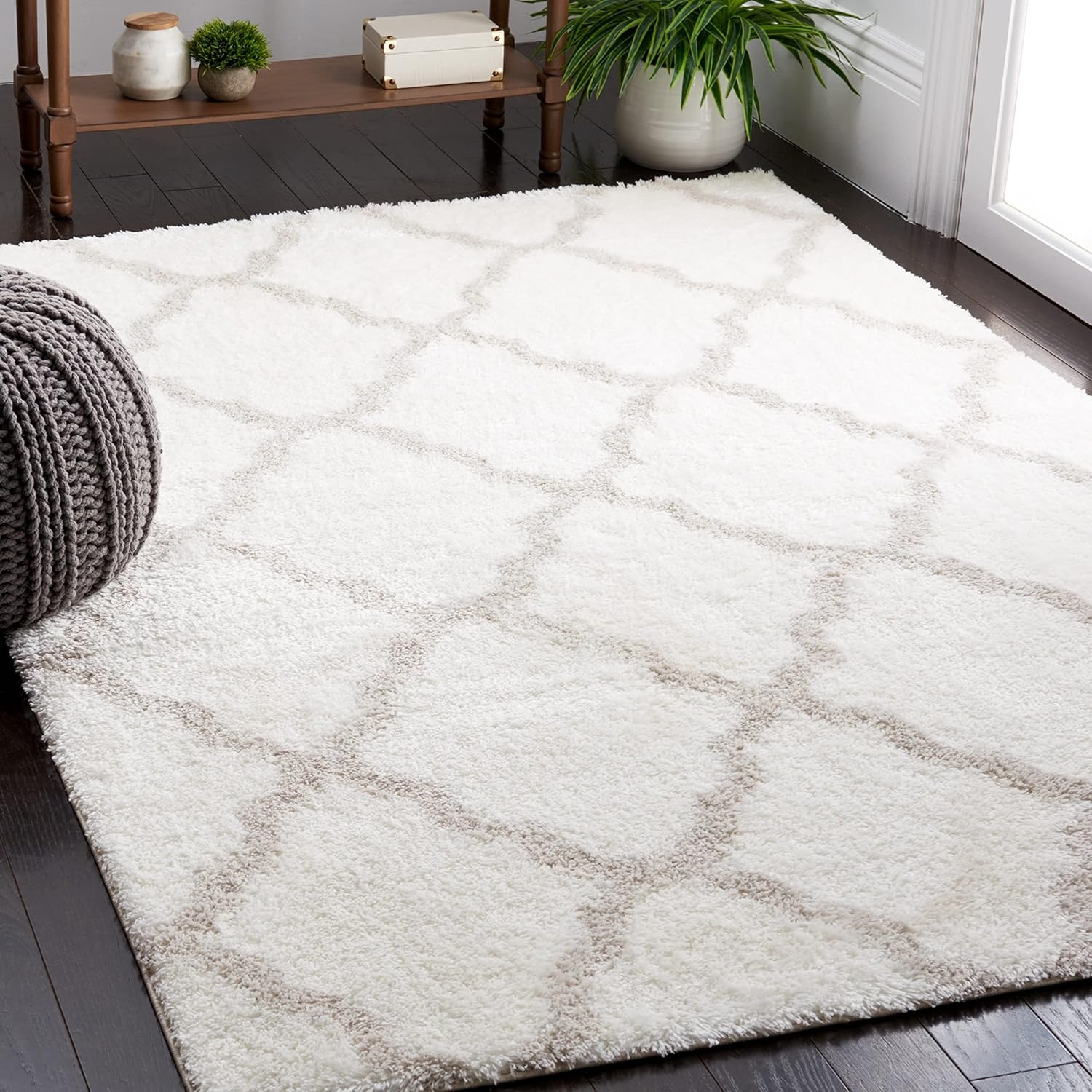 image:imageSAFAVIEH Tahoe Shag Collection Area Rug 9 x 12 Black amp White Trellis Design NonShedding amp Easy Care 12inch Thick Ideal for High Traffic Areas in Living Room Bedroom THO675ZWhiteSilver