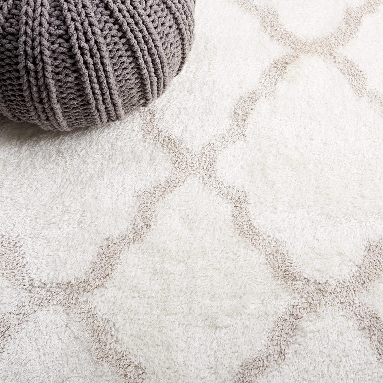 image:imageSAFAVIEH Tahoe Shag Collection Area Rug 9 x 12 Black amp White Trellis Design NonShedding amp Easy Care 12inch Thick Ideal for High Traffic Areas in Living Room Bedroom THO675ZWhiteSilver