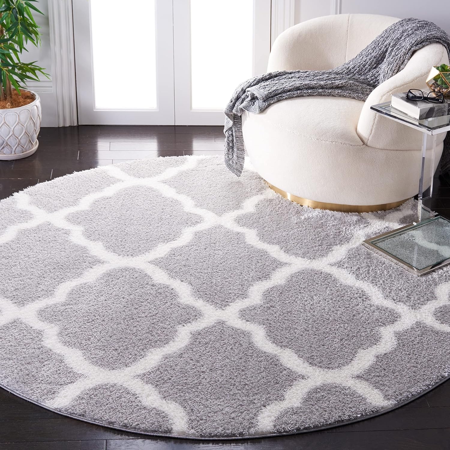 image:imageSAFAVIEH Tahoe Shag Collection Area Rug 9 x 12 Black amp White Trellis Design NonShedding amp Easy Care 12inch Thick Ideal for High Traffic Areas in Living Room Bedroom THO675ZLight GreyWhite